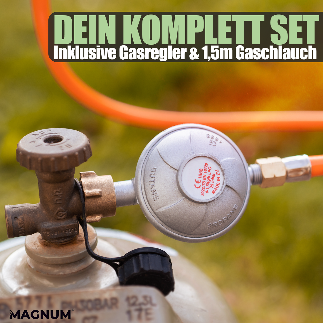 STAHLMANN® drukregelaar voor gasfles 50 mbar incl. gasslang 1,5 m