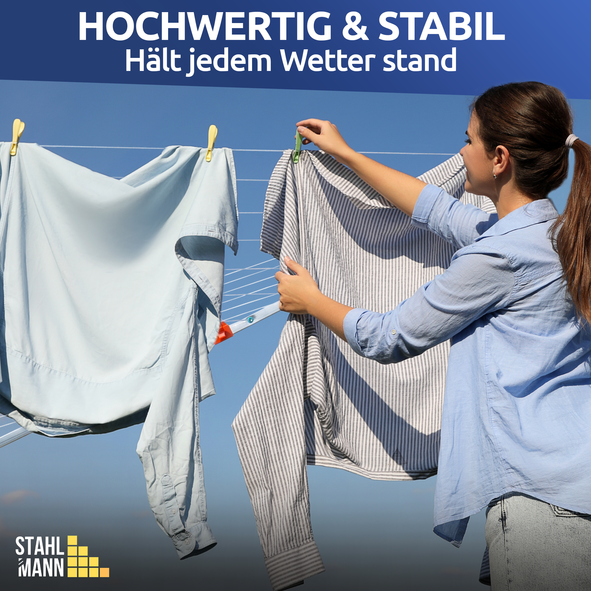 Wäschespinne 50m Made in Germany – 40kg Traglast, wetterfest & ergonomisch