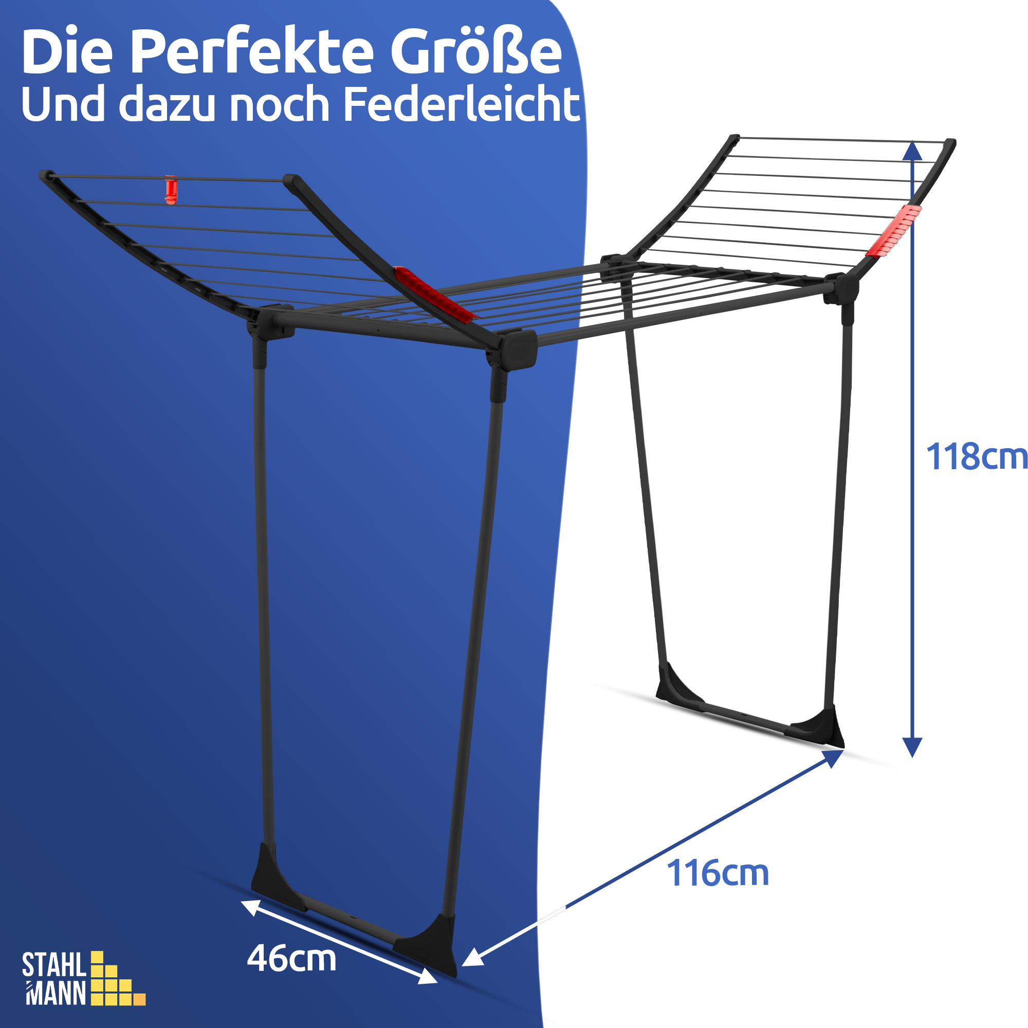 Stahlmann Astra Black Wäscheständer – 18 m Trockenfläche, klappbar & wetterfest
