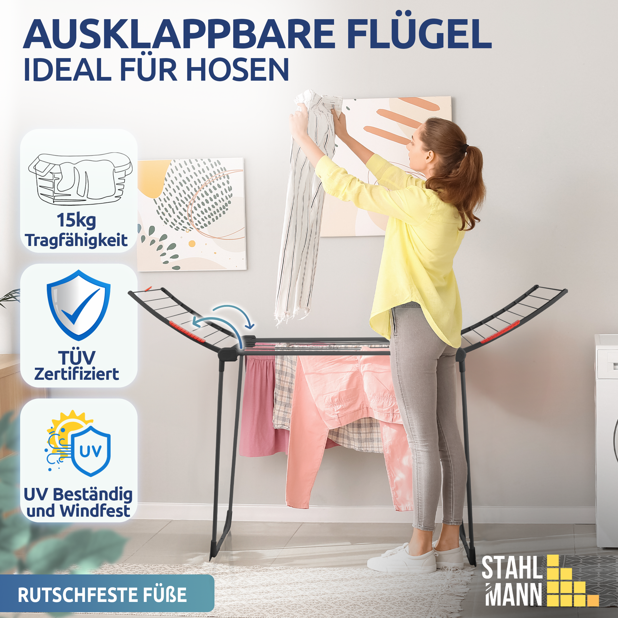 Stahlmann Astra Zwart droogrek - 18 m² droogoppervlak, opvouwbaar