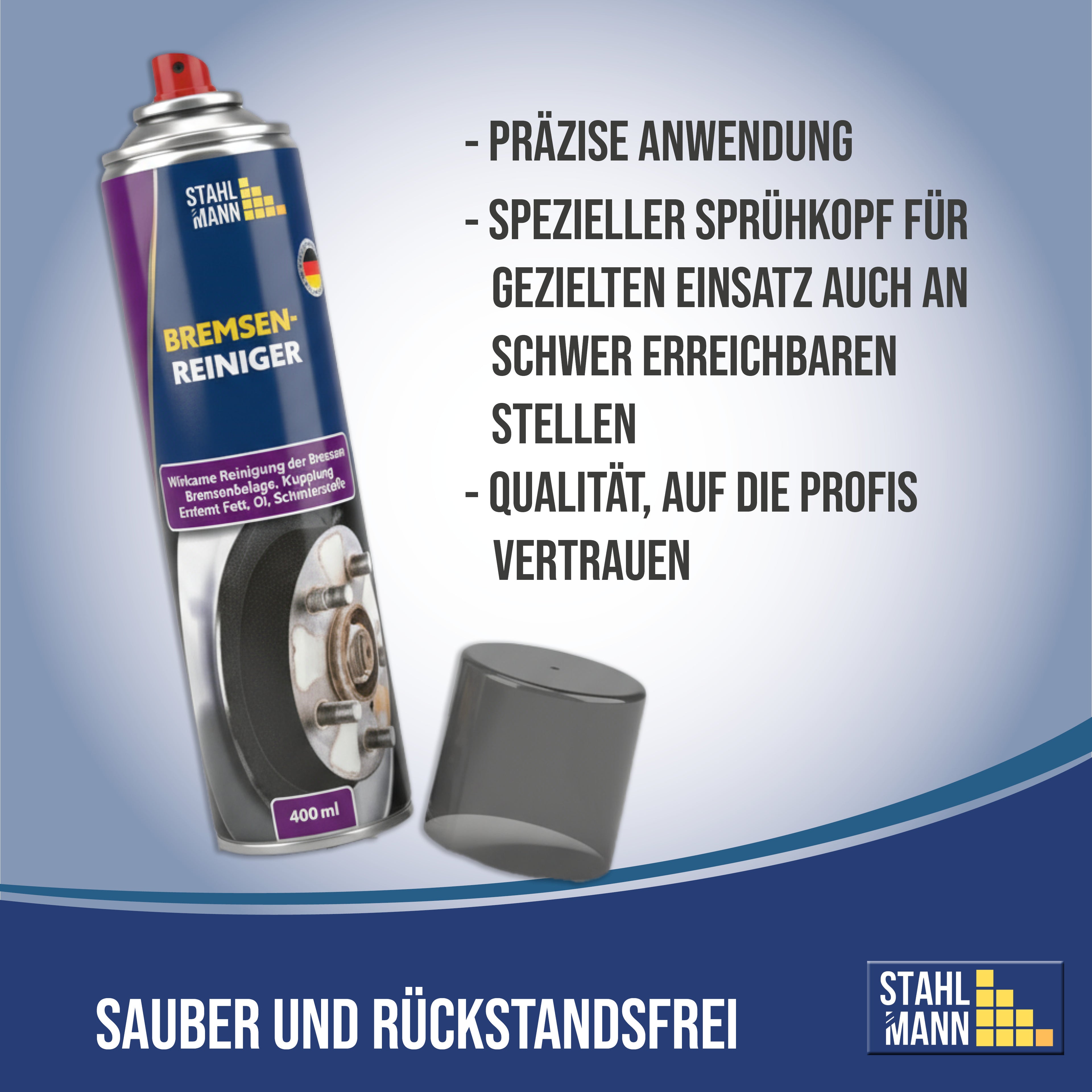 STAHLMANN® Remreiniger 12 x 400 ml – Zeer effectieve remreiniger spray voor werkplaats en auto | Verwijdert olie, vet en vuil zonder residu | Professionele kwaliteit voor remmen, koppeling en motor
