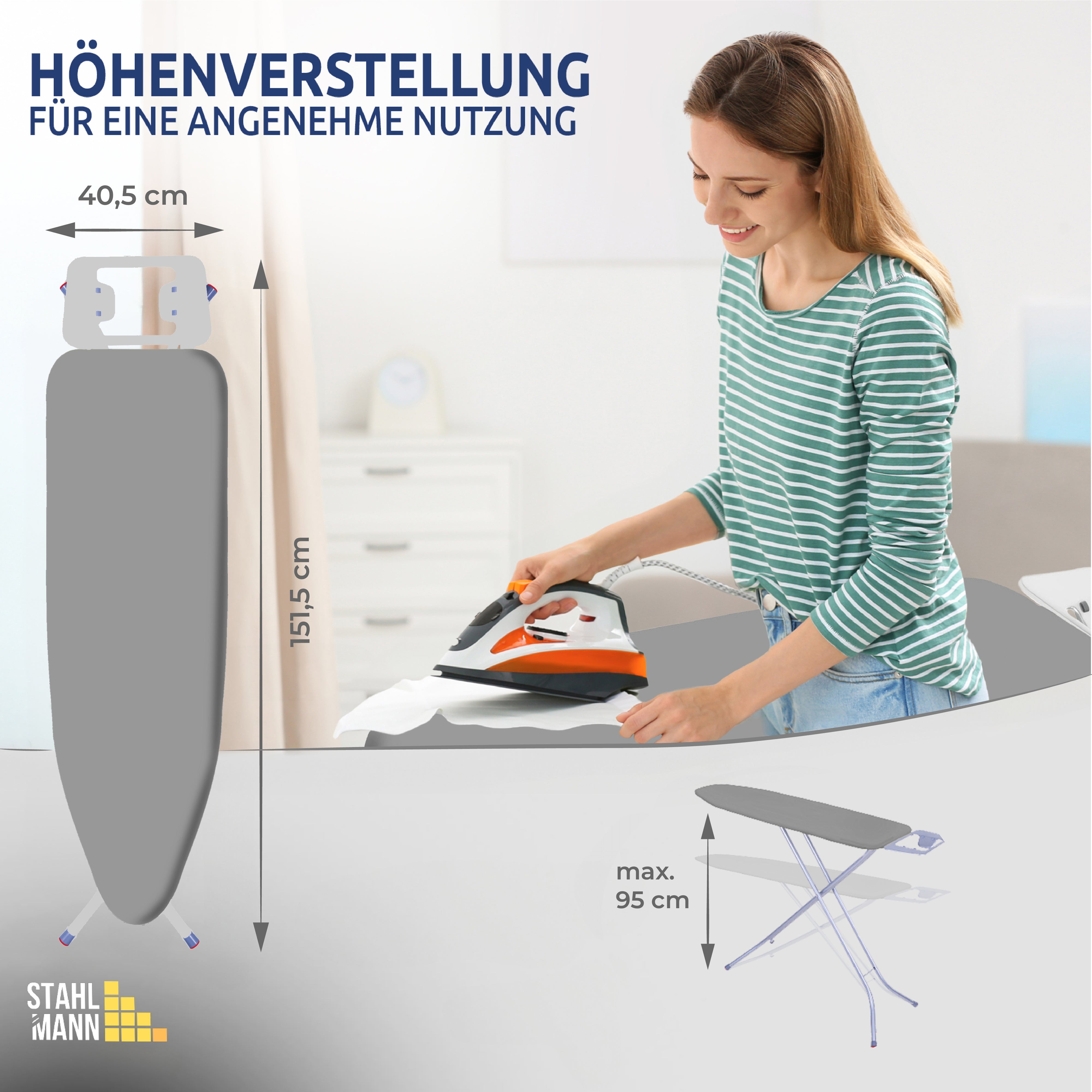 Stahlmann Höhenverstellbares Bügelbrett 114x34