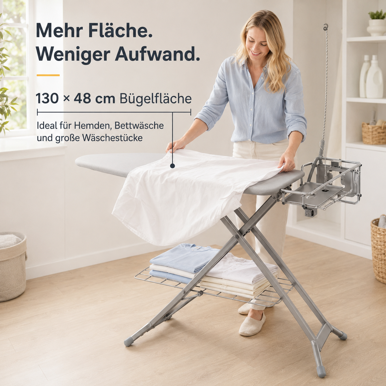 XXL-Bügelbrett 130×48 cm – für Dampfbügelstation