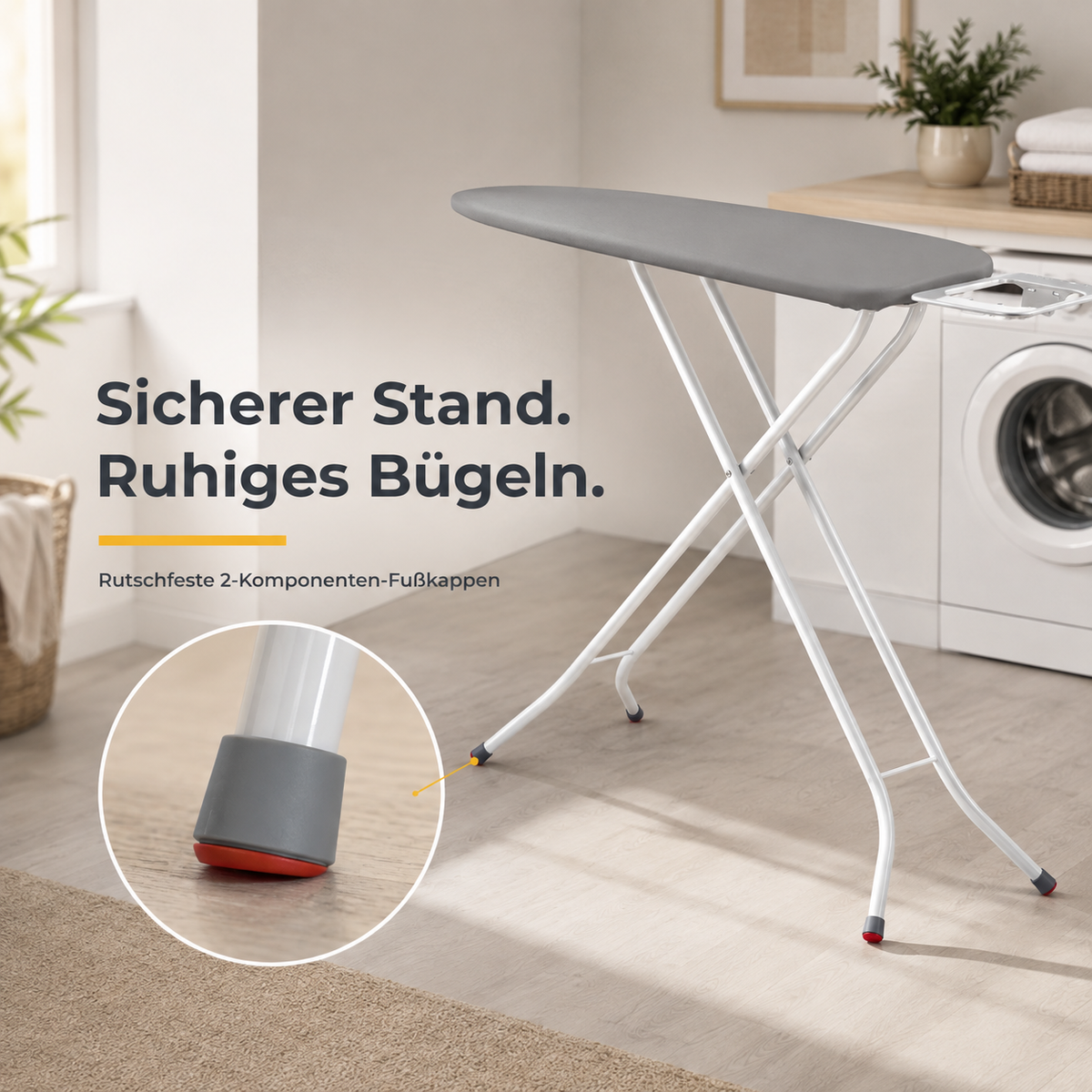 STAHLMANN® Light Bügelbrett 114 × 34 cm – höhenverstellbar & klappbar | mit Ablage für klassische Bügeleisen und rutschfesten Standfüßen