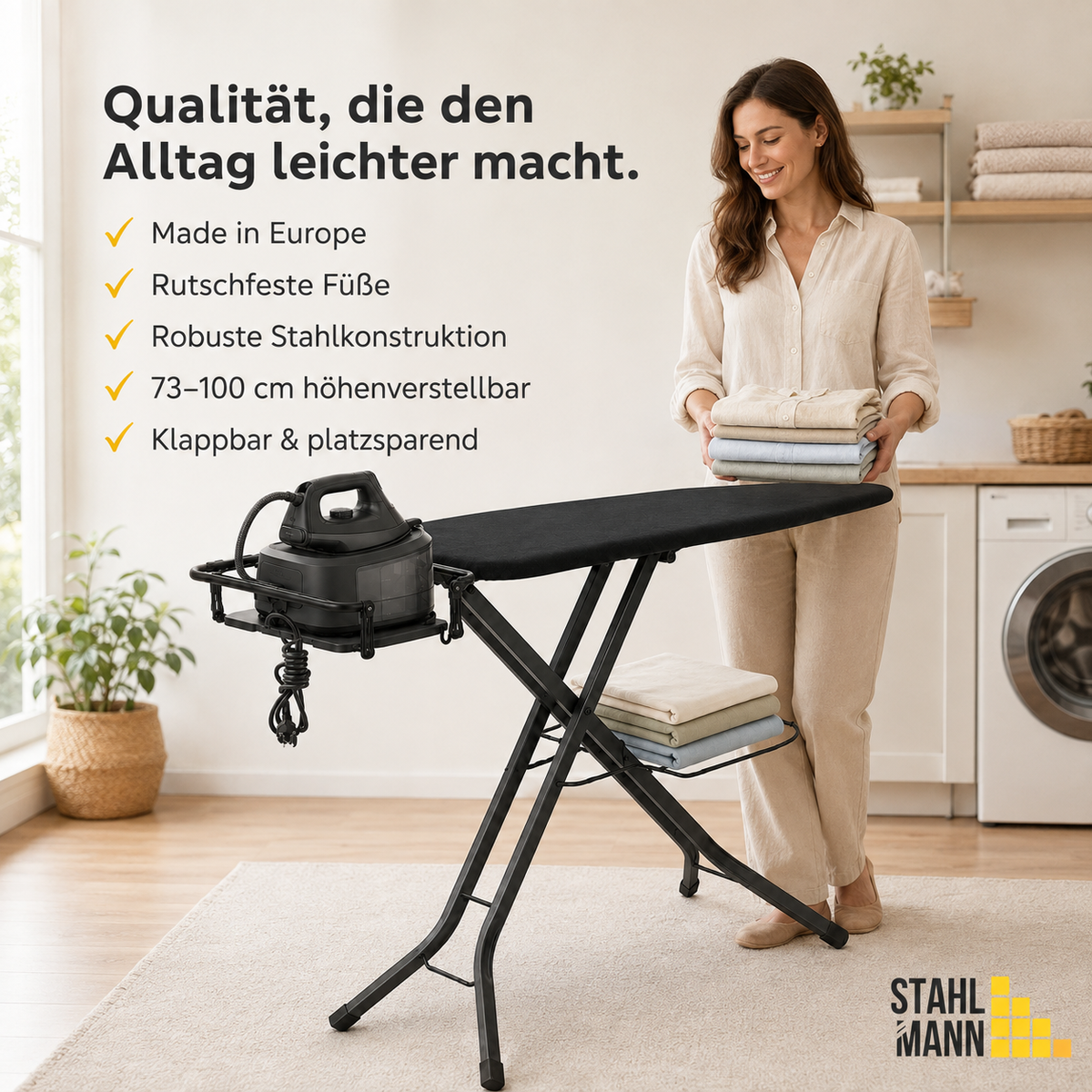 STAHLMANN® XL-Bügelbrett Perfect 120×42 cm – für Dampfbügelstation