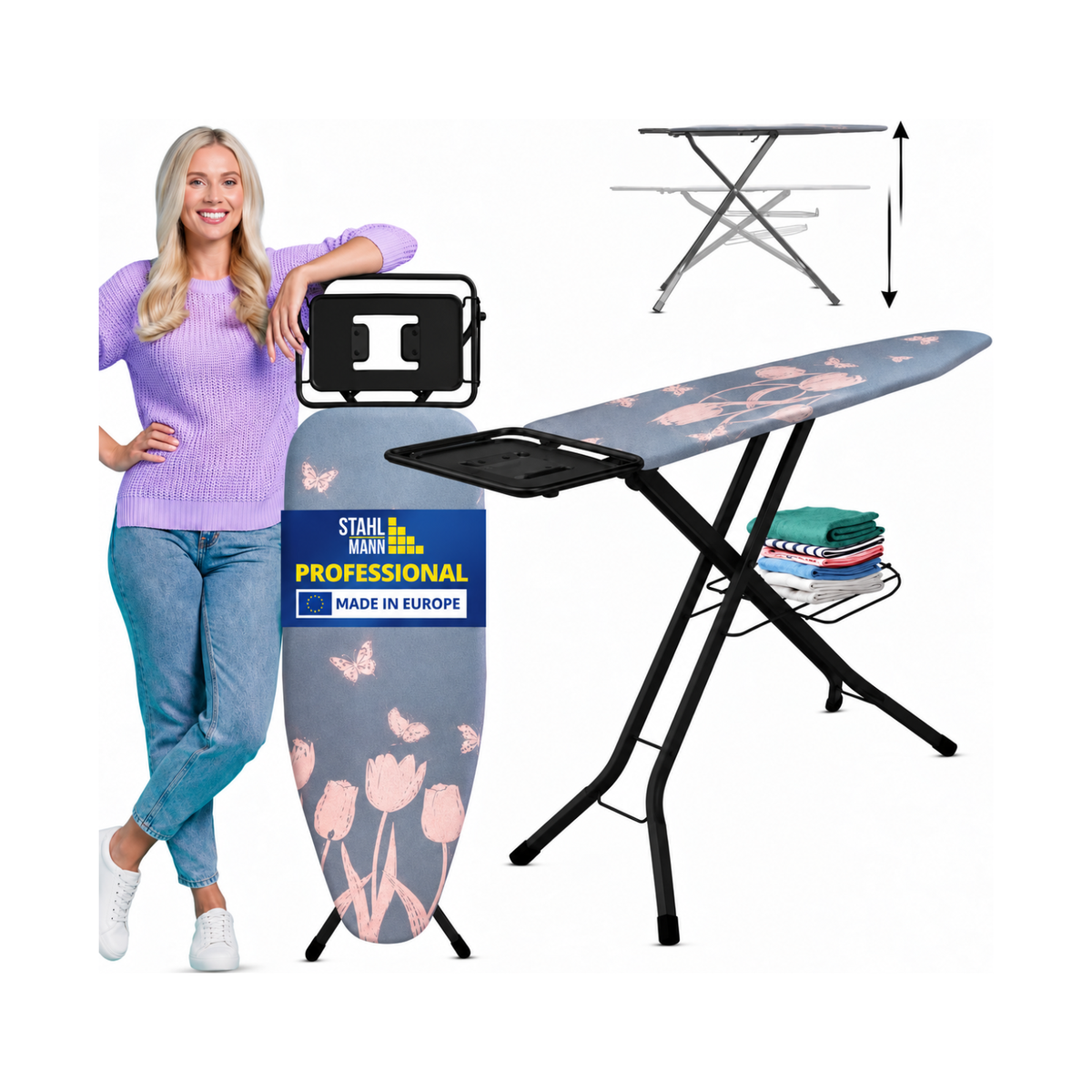 STAHLMANN® XL-Bügelbrett Perfect 120×42 cm – für Dampfbügelstation