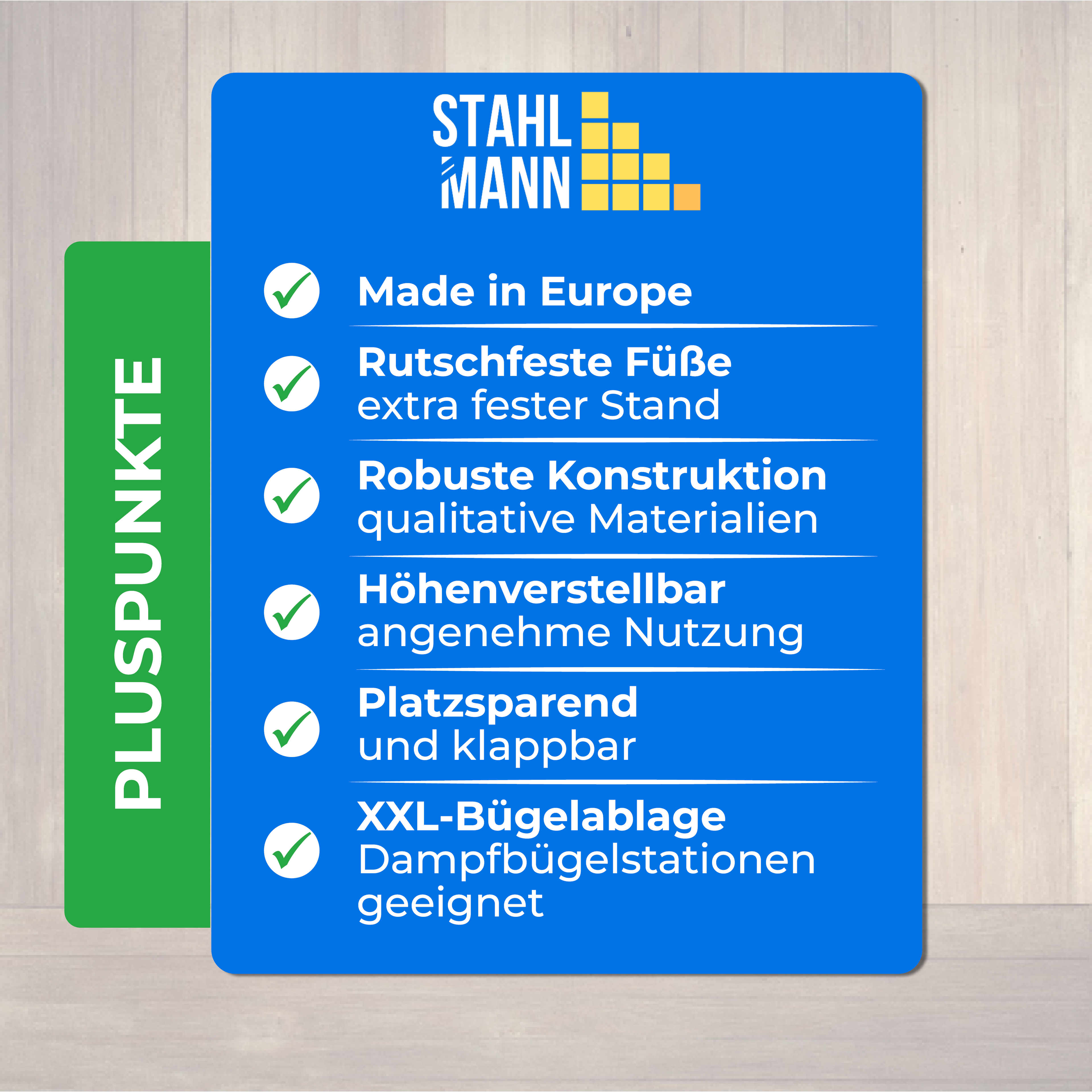 STAHLMANN® XXL Strijkplank 130x48 cm – Voor stoomstrijkstations – incl. mouwplank – 100% katoenen hoes – Extra stabiel – Gemaakt in de EU