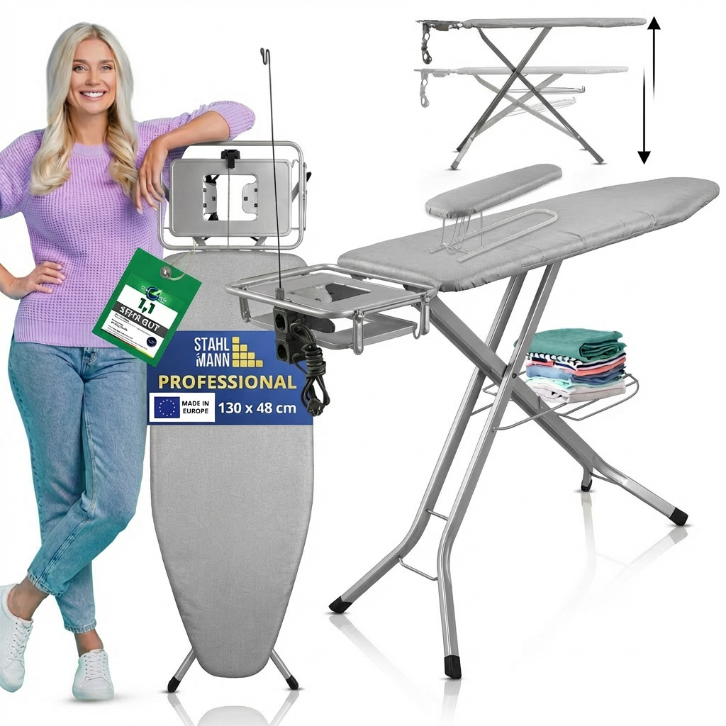 STAHLMANN® XXL-Bügelbrett 130×48 cm – für Dampfbügelstation