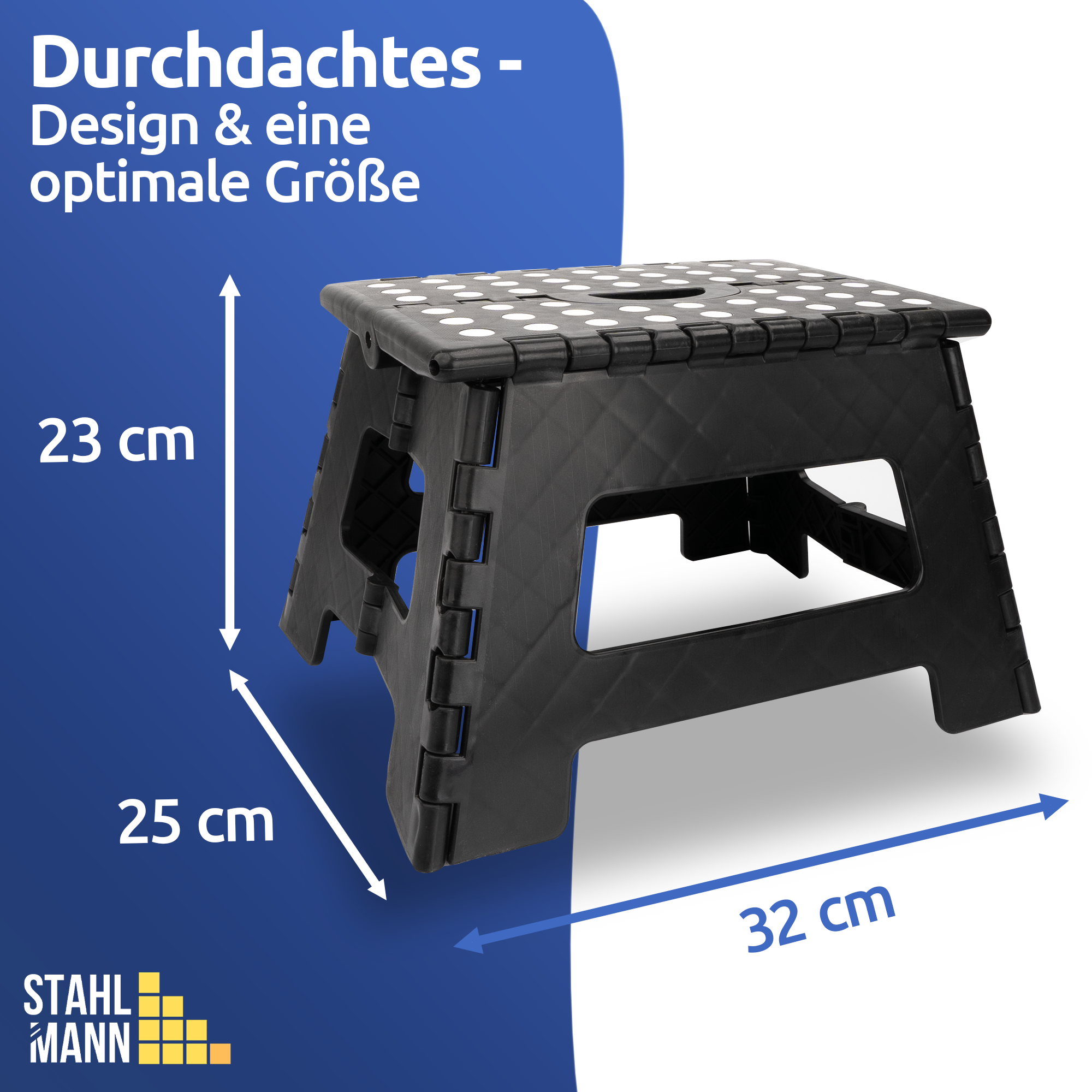 STAHLMANN® opklapbaar opstapje, draagvermogen tot 150 kg - Opklapbaar krukje, 22 cm hoog - Kinderopstapje in zwart - Opklapbaar krukje met antislipcoating