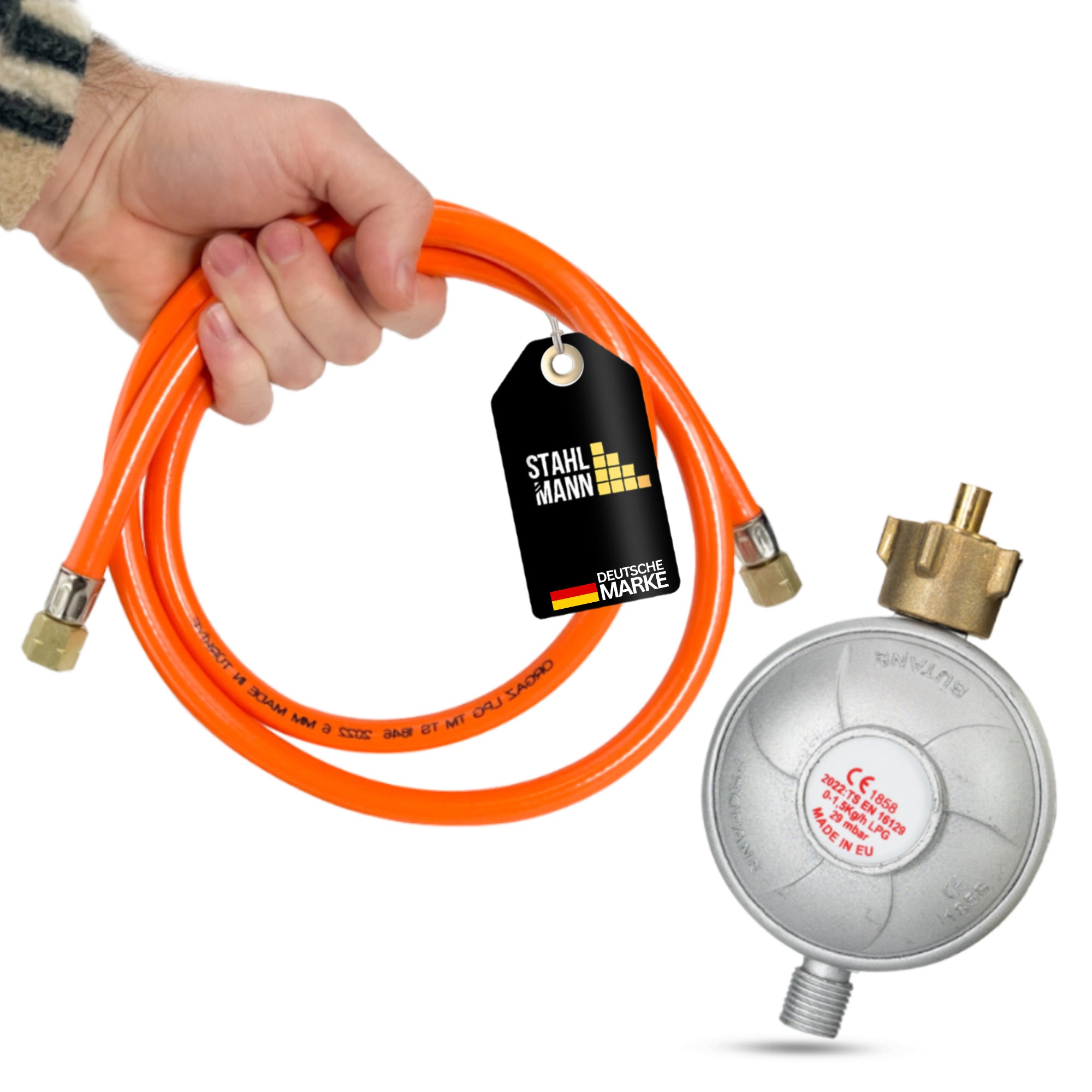 STAHLMANN® drukregelaar voor gasfles 50 mbar incl. gasslang 1,5 m