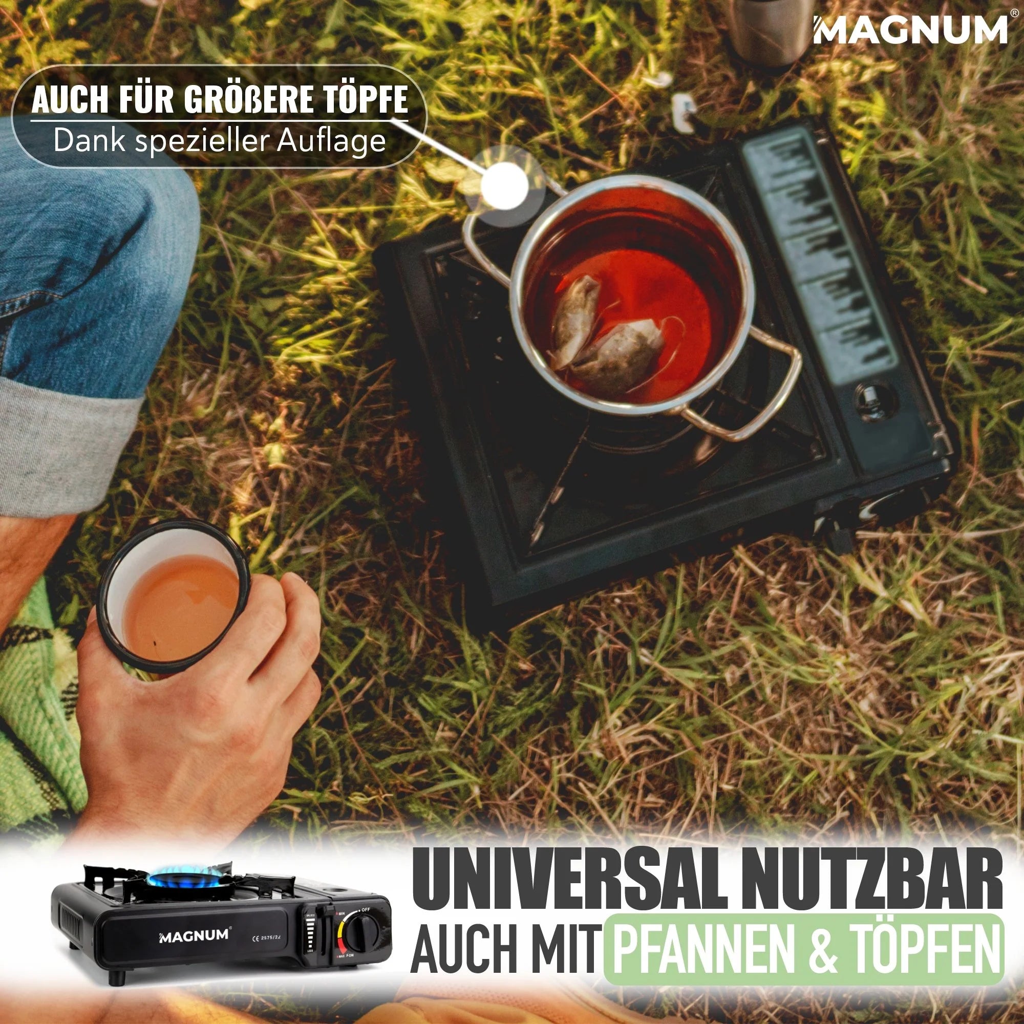 Gasfornuisset inclusief butaangaspatronen – met draagtas – compact, veilig en direct klaar voor gebruik – ideaal voor kamperen, tuinieren en buitengebruik – snelle verzending vanuit Duitsland