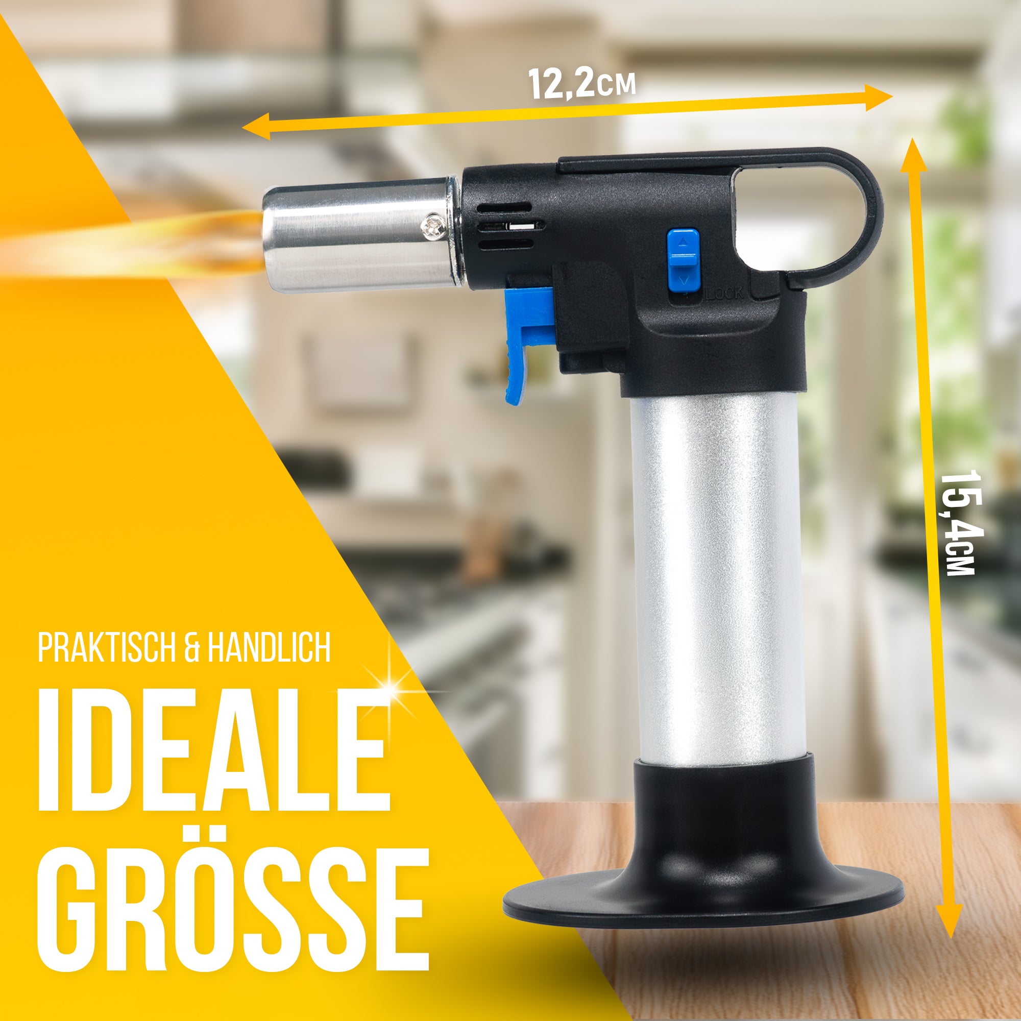 Hoogwaardige flambébrander inclusief aanmaakgas – Krachtig, veilig en handig voor nauwkeurig flamberen en karameliseren.