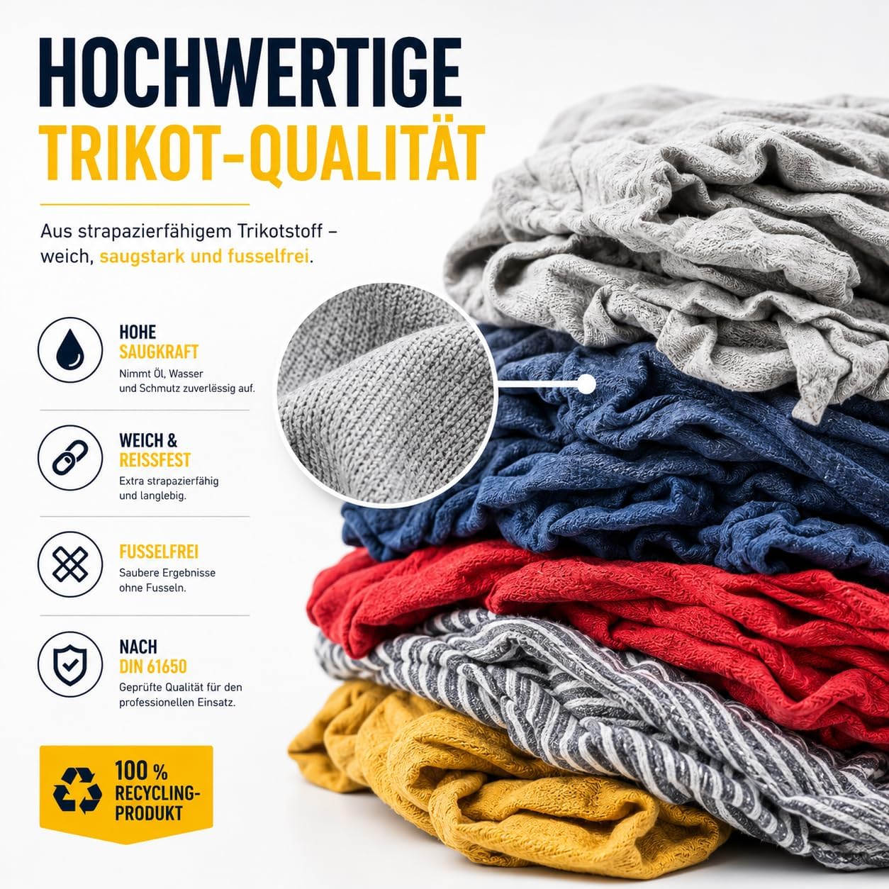 STAHLMANN Putzlappen 10 kg – Baumwolle Trikot | Werkstatt, KFZ, Maler | naht- & knopffrei