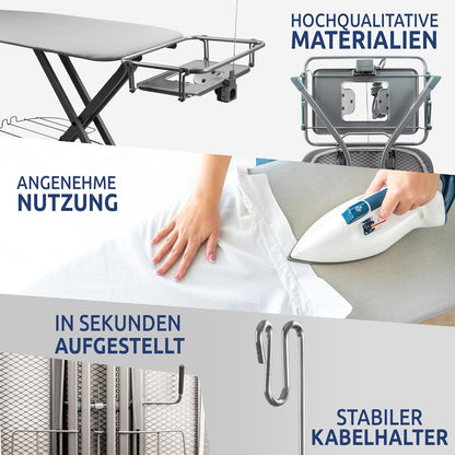 STAHLMANN® XXL Bügelbrett 130x42 cm – Für Dampfbügelstation  – 100 % Baumwollbezug – extra stabil – Made in EU