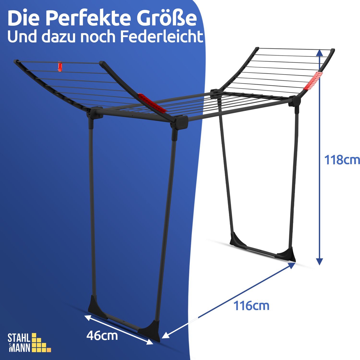 Stahlmann Astra Black Wäscheständer – 18 m Trockenfläche, klappbar &amp; wetterfest