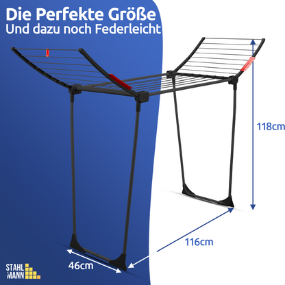 Stahlmann Astra Black Wäscheständer – 18 m Trockenfläche, klappbar &amp; wetterfest