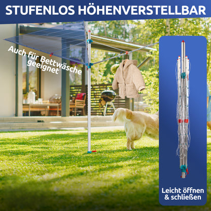 Wäschespinne 60m Made in Germany – 40kg Traglast, wetterfest &amp; ergonomisch
