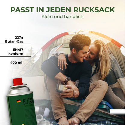 STAHLMANN® butaangaspatronen 227 g – Gevuld in de EU – voor kamperen, keuken en buitengebruik – 100% lekvrij en krachtig – met veiligheidsventiel