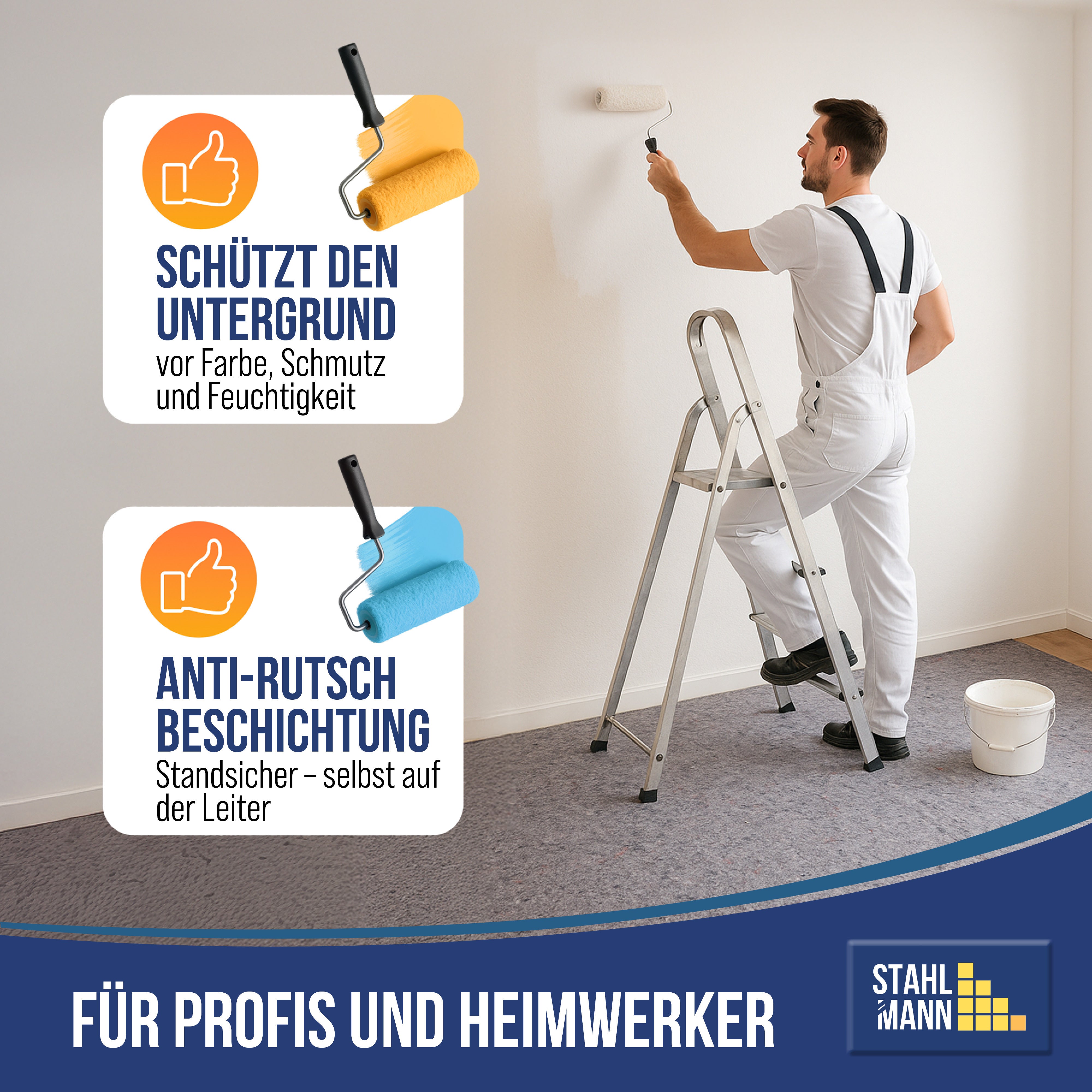STAHLMANN Malervlies 1x50m – Rutschfest & saugstark
