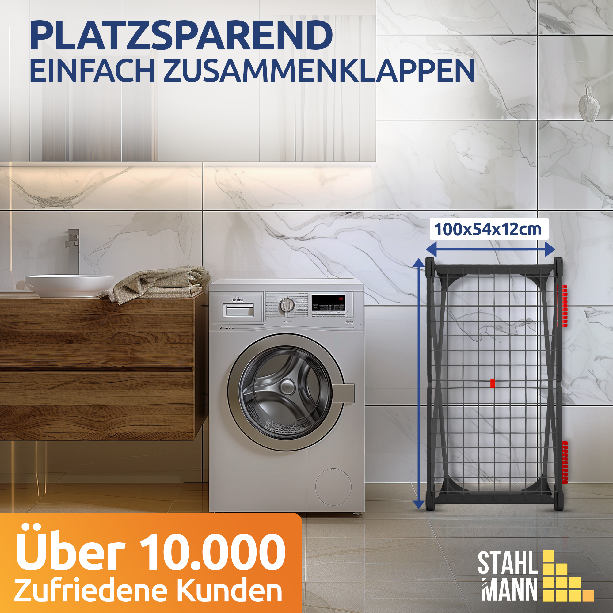 Stahlmann Astra Zwart droogrek - 18 m² droogoppervlak, opvouwbaar 