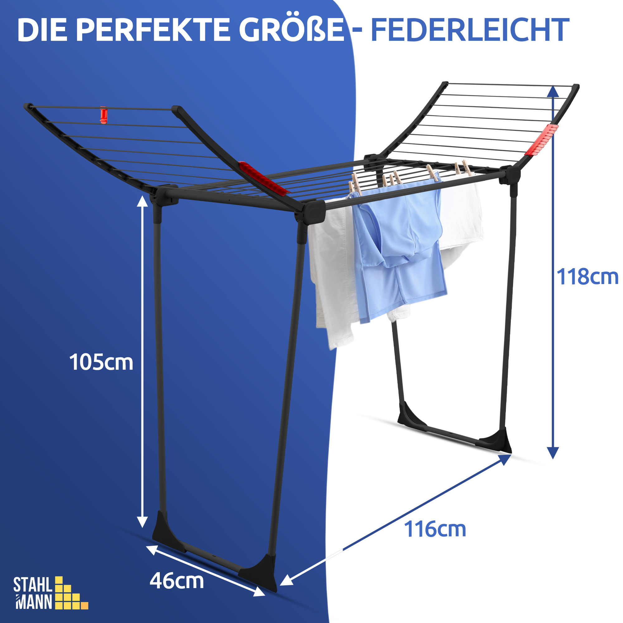 Stahlmann Astra Zwart droogrek - 18 m² droogoppervlak, opvouwbaar 