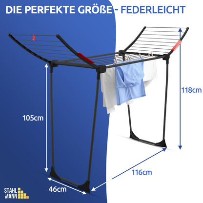 Stahlmann Astra Zwart droogrek - 18 m² droogoppervlak, opvouwbaar 