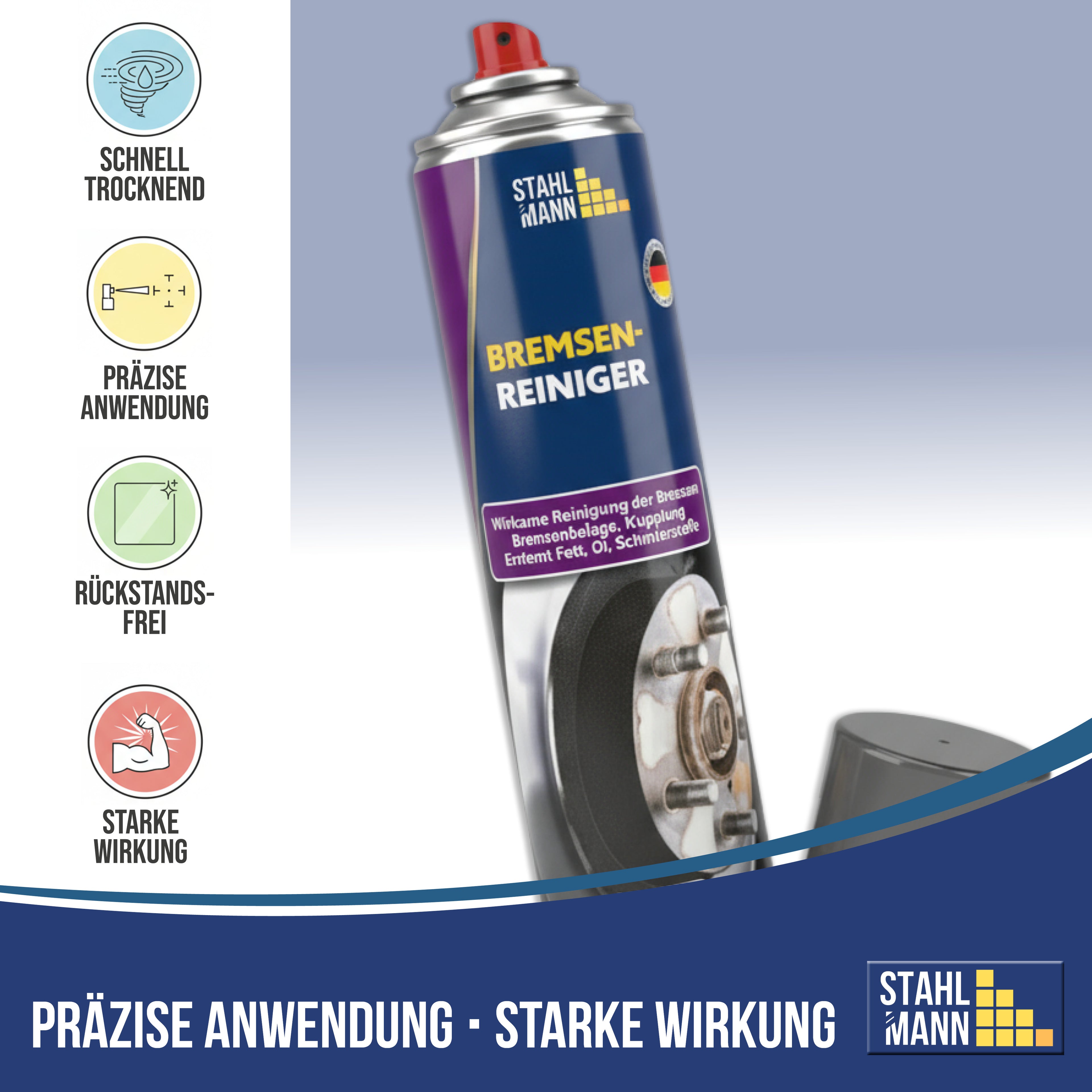 STAHLMANN® Remreiniger 12 x 400 ml – Zeer effectieve remreiniger spray voor werkplaats en auto | Verwijdert olie, vet en vuil zonder residu | Professionele kwaliteit voor remmen, koppeling en motor