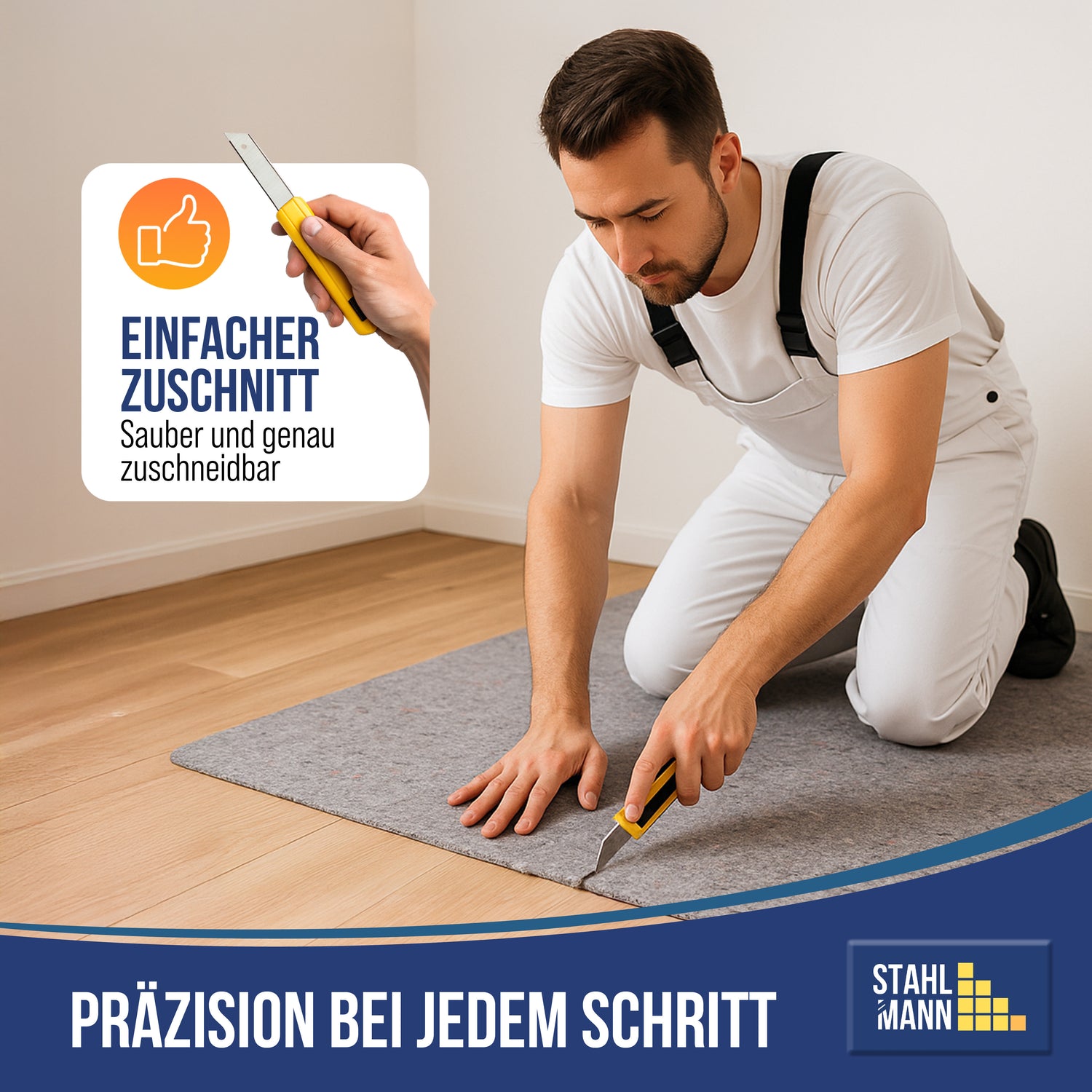 STAHLMANN® Schildersvlies [1 x 50 m] – Beschermend vlies en folie voor schilderwerk – antislip en absorberend – vloerbedekking voor renovatie, verhuizing – verfroller