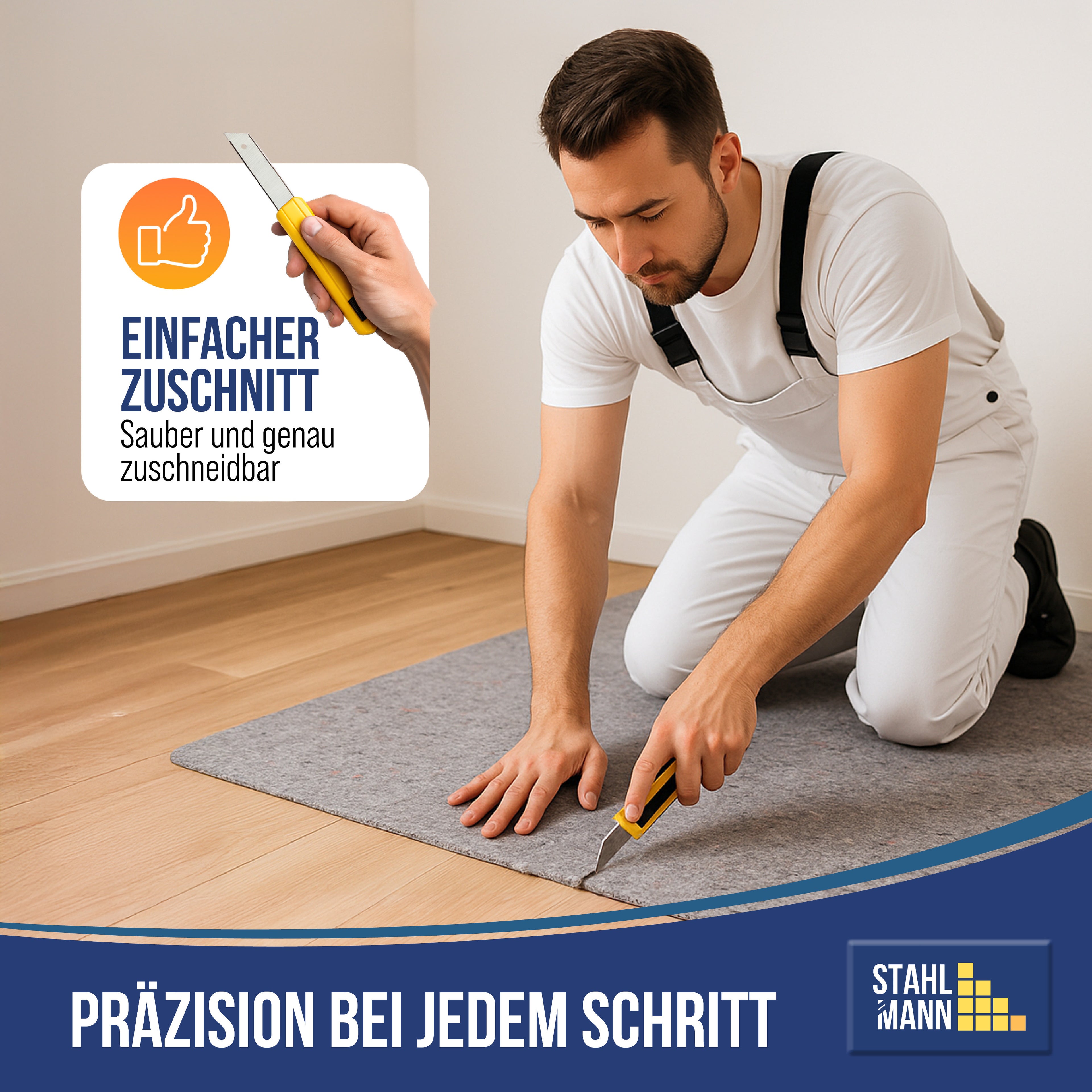 STAHLMANN® Schildersvlies [1 x 50 m] – Beschermend vlies en folie voor schilderwerk – antislip en absorberend – vloerbedekking voor renovatie, verhuizing – verfroller