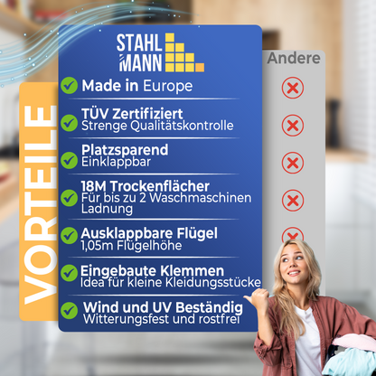 Stahlmann Astra Zwart droogrek - 18 m² droogoppervlak, opvouwbaar 