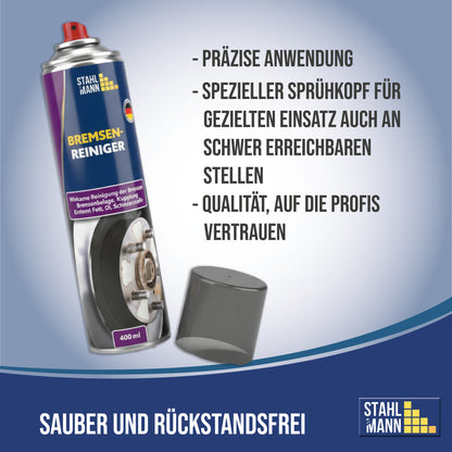 STAHLMANN® Remreiniger 12 x 400 ml – Zeer effectieve remreiniger spray voor werkplaats en auto | Verwijdert olie, vet en vuil zonder residu | Professionele kwaliteit voor remmen, koppeling en motor