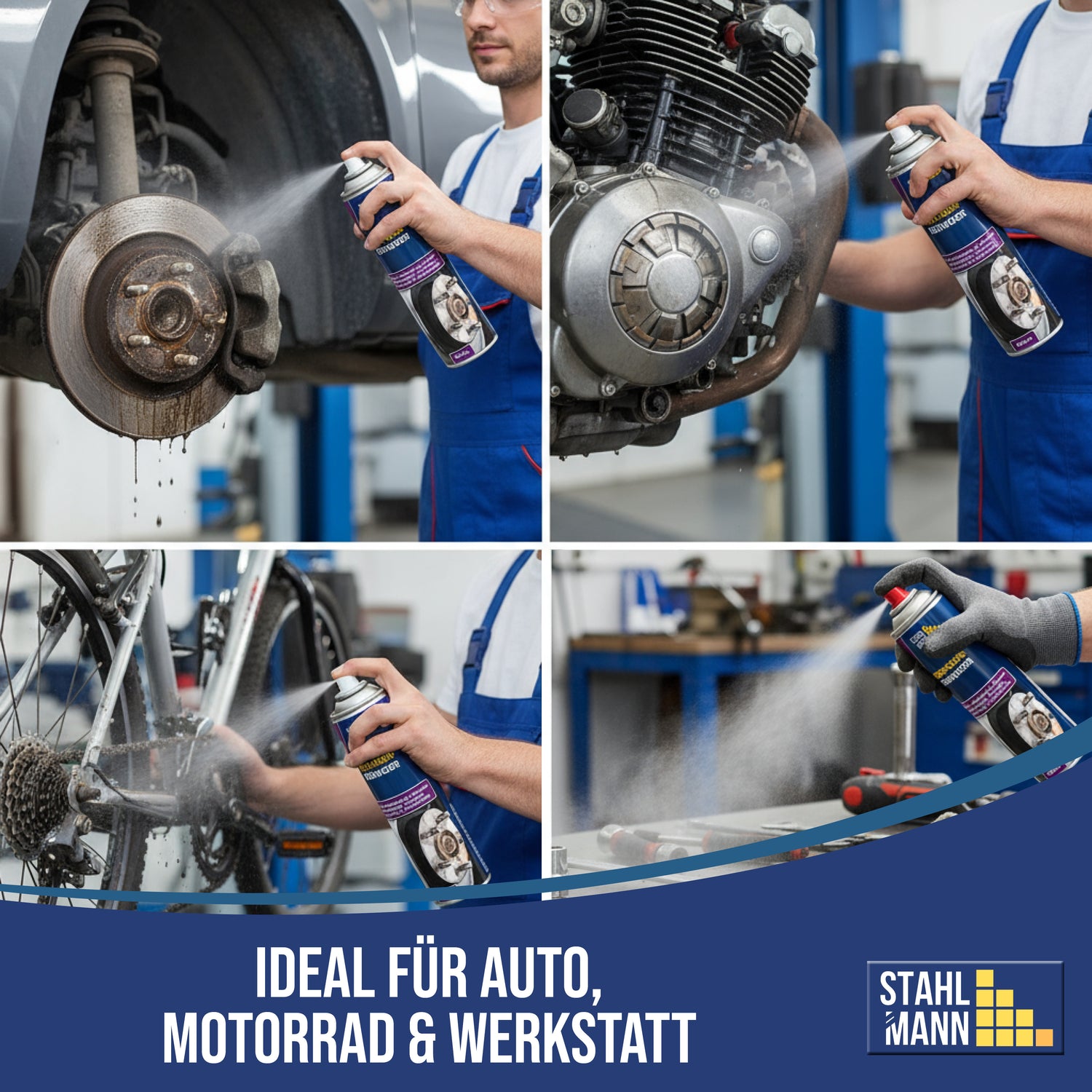 STAHLMANN® Remreiniger 12 x 400 ml – Zeer effectieve remreiniger spray voor werkplaats en auto | Verwijdert olie, vet en vuil zonder residu | Professionele kwaliteit voor remmen, koppeling en motor