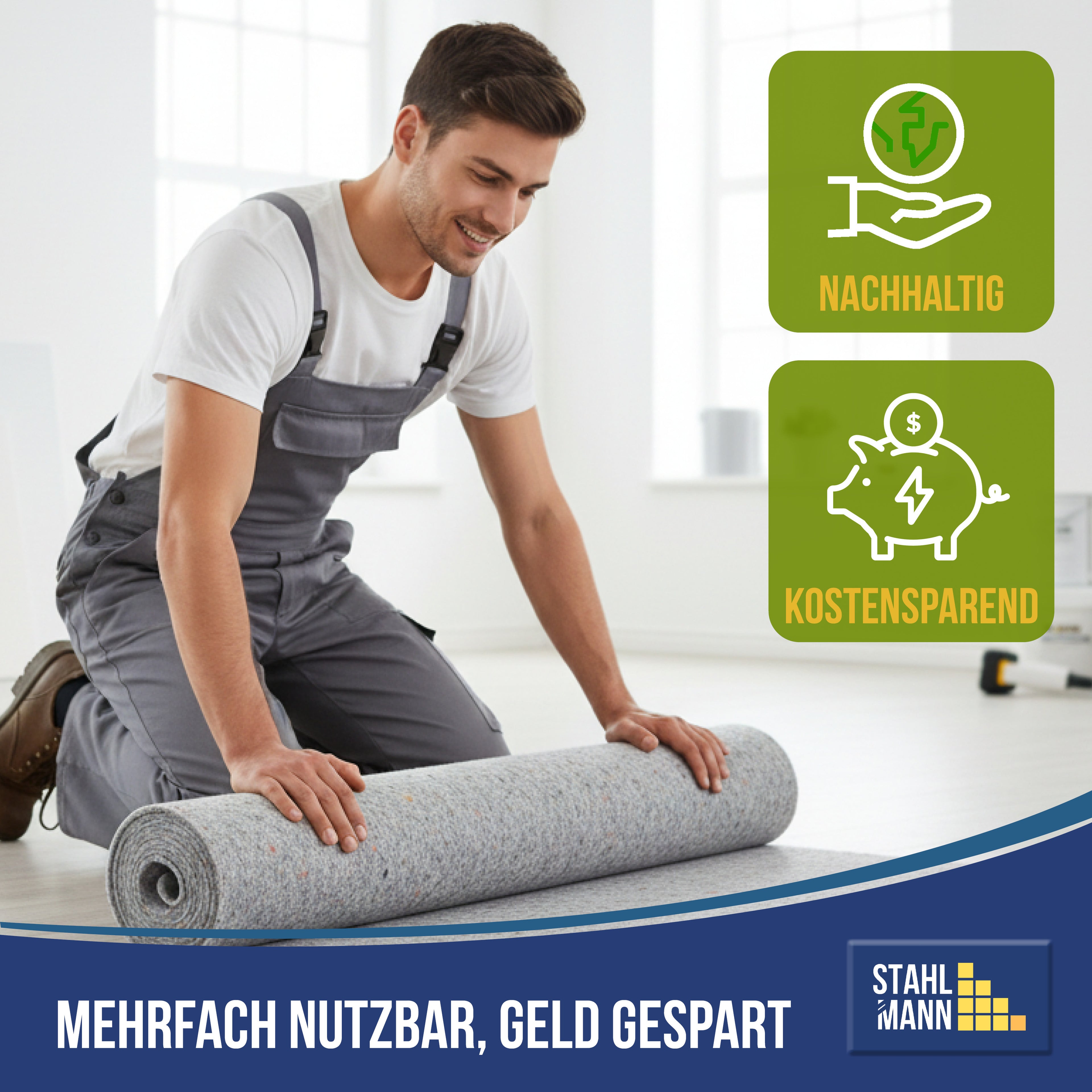 STAHLMANN® Schildersvlies [1 x 50 m] – Beschermend vlies en folie voor schilderwerk – antislip en absorberend – vloerbedekking voor renovatie, verhuizing – verfroller