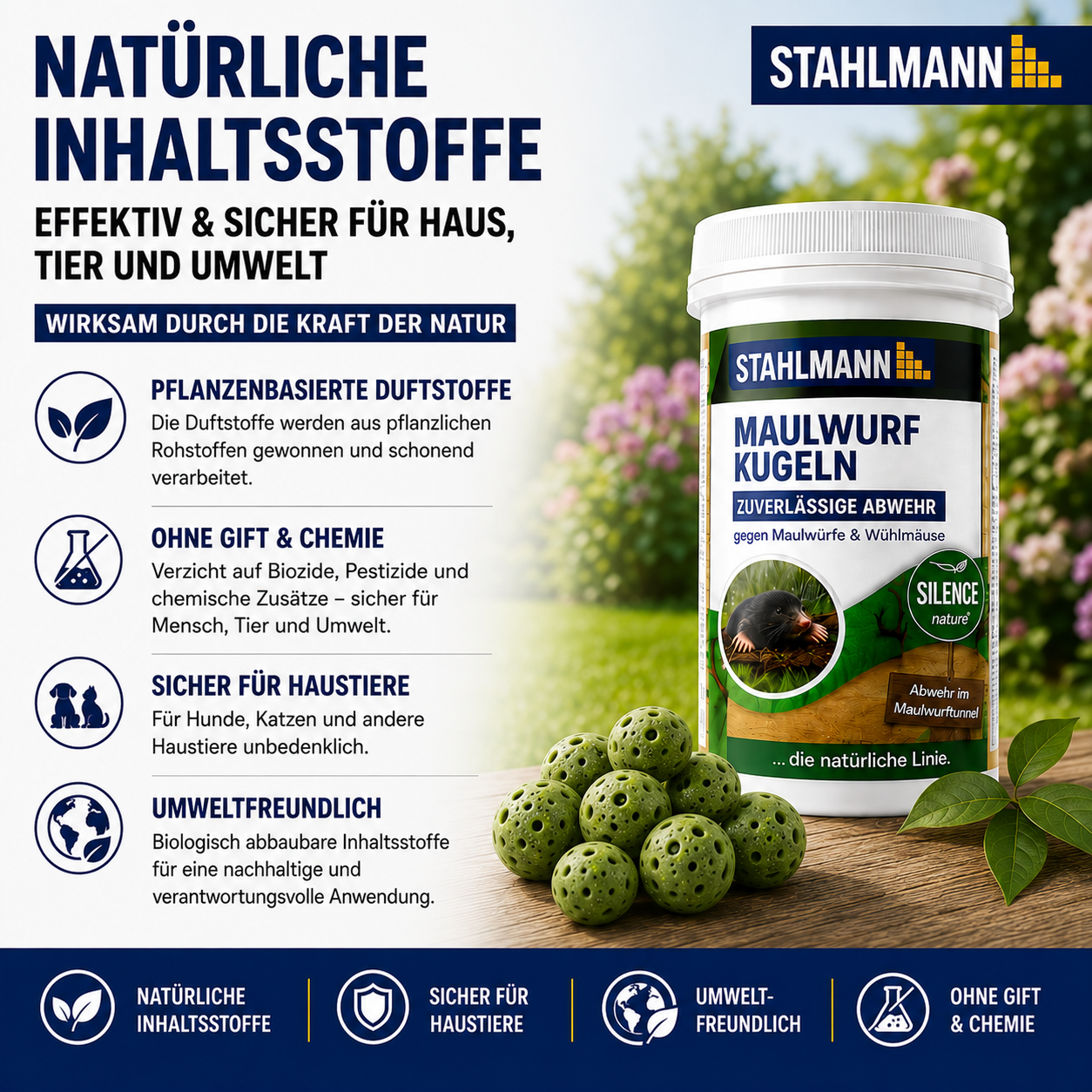 STAHLMANN® Solar Mole Repellent – ​​Ultrasone dierenverjager met XXL effectieve straal