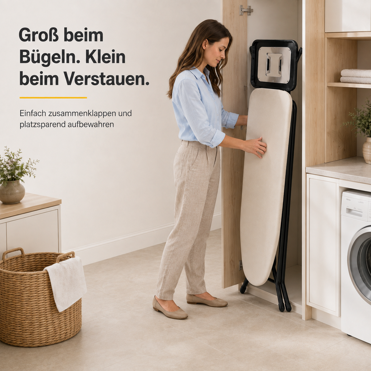 STAHLMANN Granada Bügelbrett 120 × 38 cm – höhenverstellbar, mit Turbobezug und Ablage für Dampfbügelstationen – Made in EU