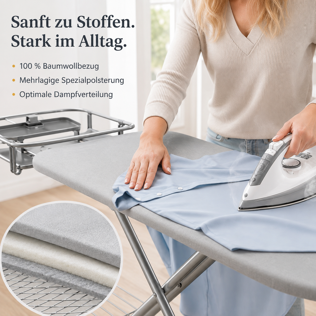 XXL-Bügelbrett 130×48 cm – für Dampfbügelstation
