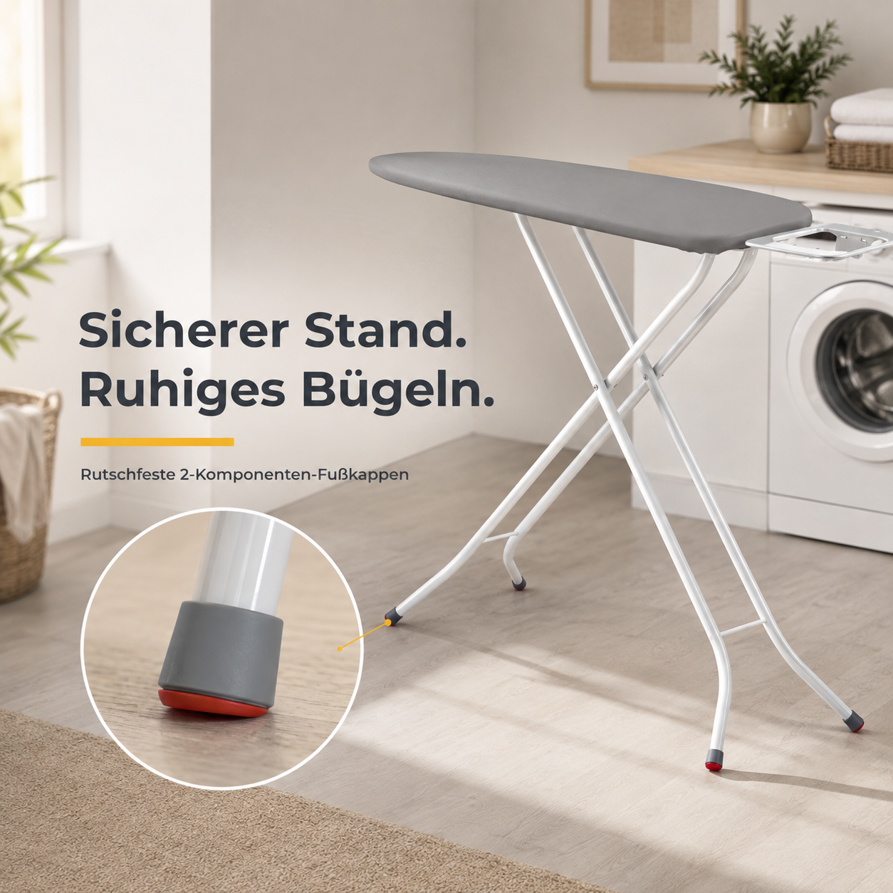 STAHLMANN® Light Bügelbrett 114 × 34 cm – höhenverstellbar & klappbar | mit Ablage für klassische Bügeleisen und rutschfesten Standfüßen