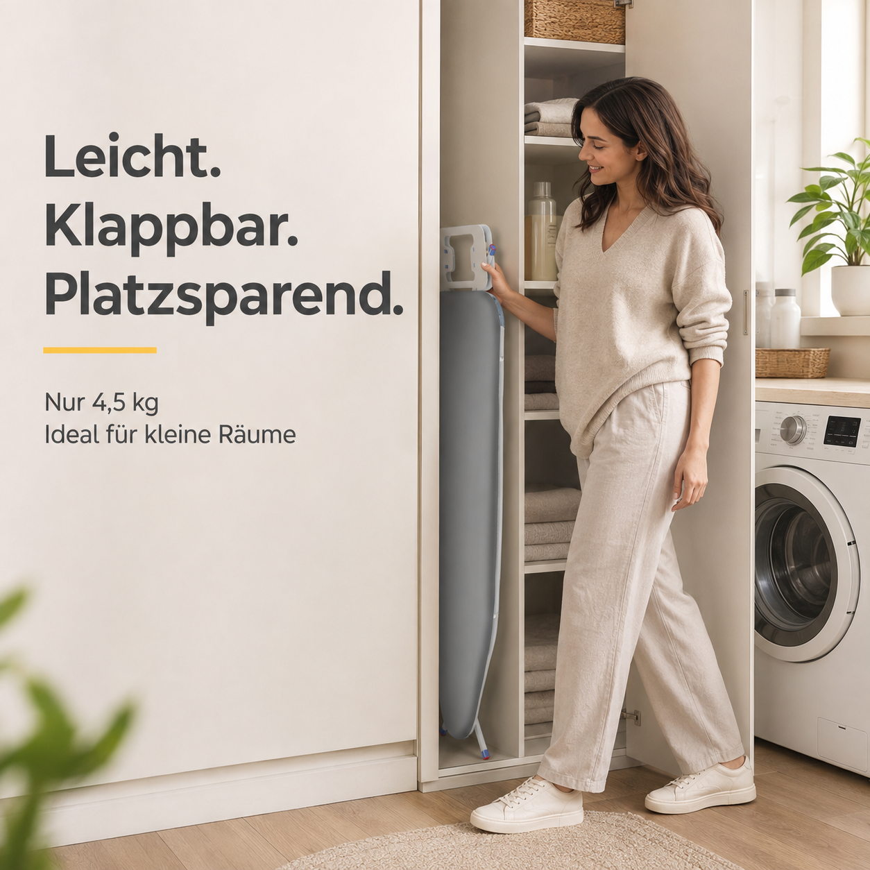 STAHLMANN® Light Bügelbrett 114 × 34 cm – höhenverstellbar & klappbar | mit Ablage für klassische Bügeleisen und rutschfesten Standfüßen