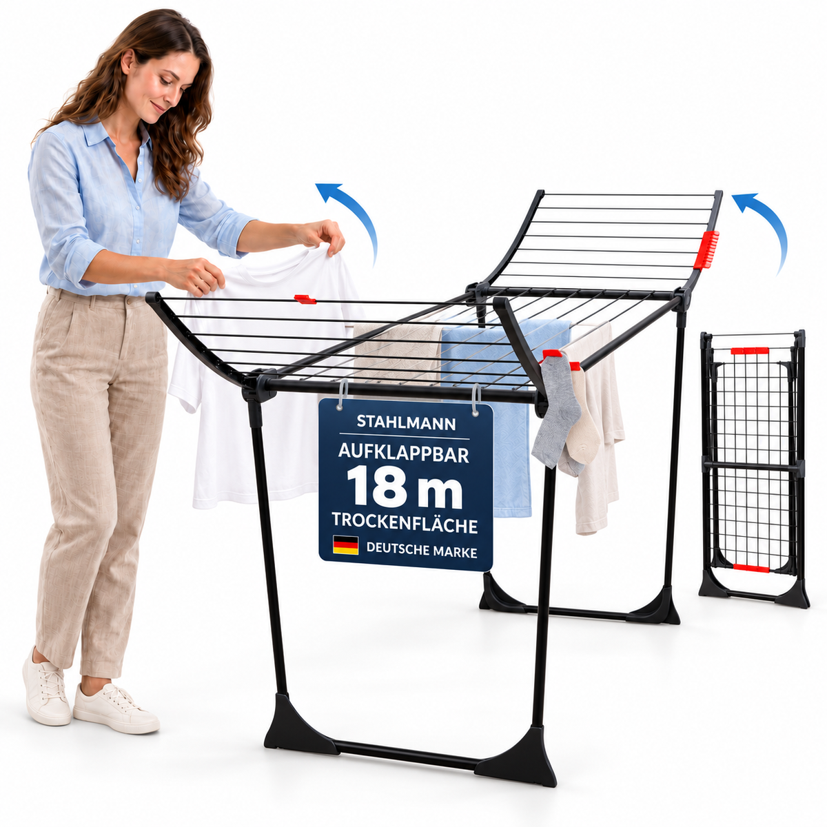 Stahlmann Astra Zwart droogrek - 18 m² droogoppervlak, opvouwbaar 