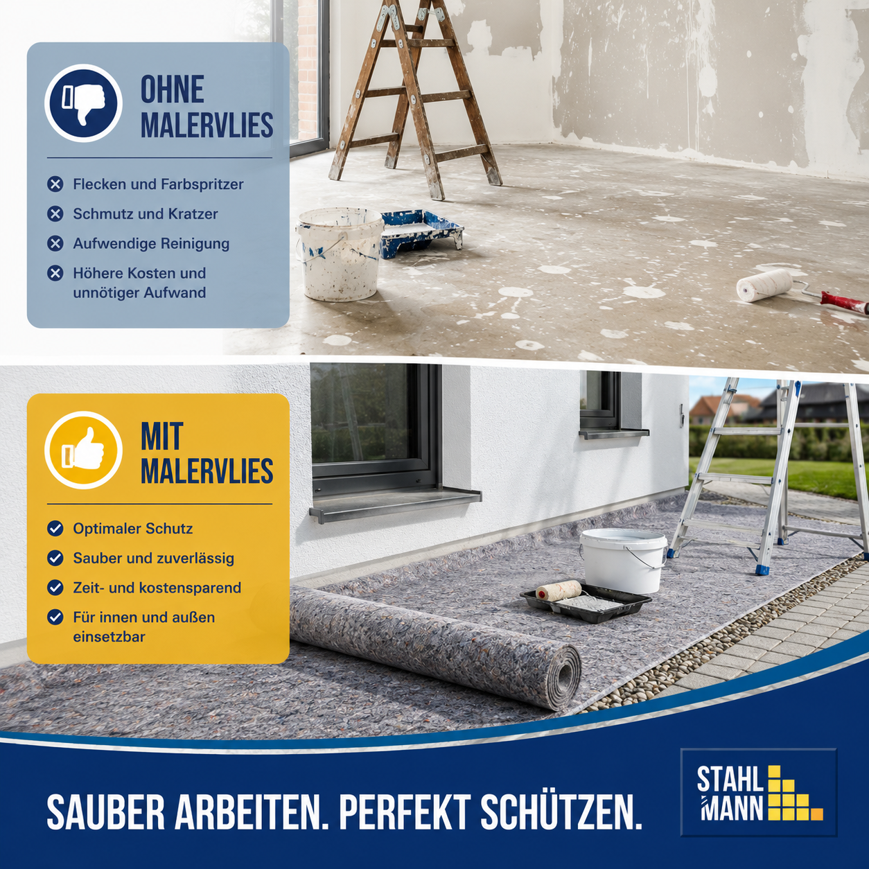 STAHLMANN® Malervlies [3 x 50 m] – Abdeckvlies 150 m² für Malerarbeiten