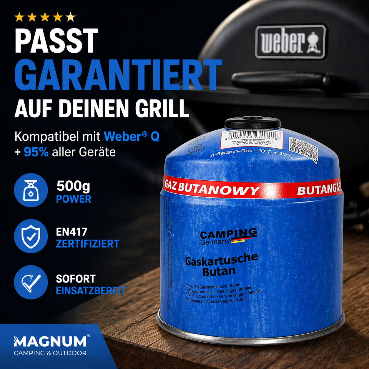 Schraubventil-Gaskartusche 500 g – EN 417, für Grill, Camping & Handwerk