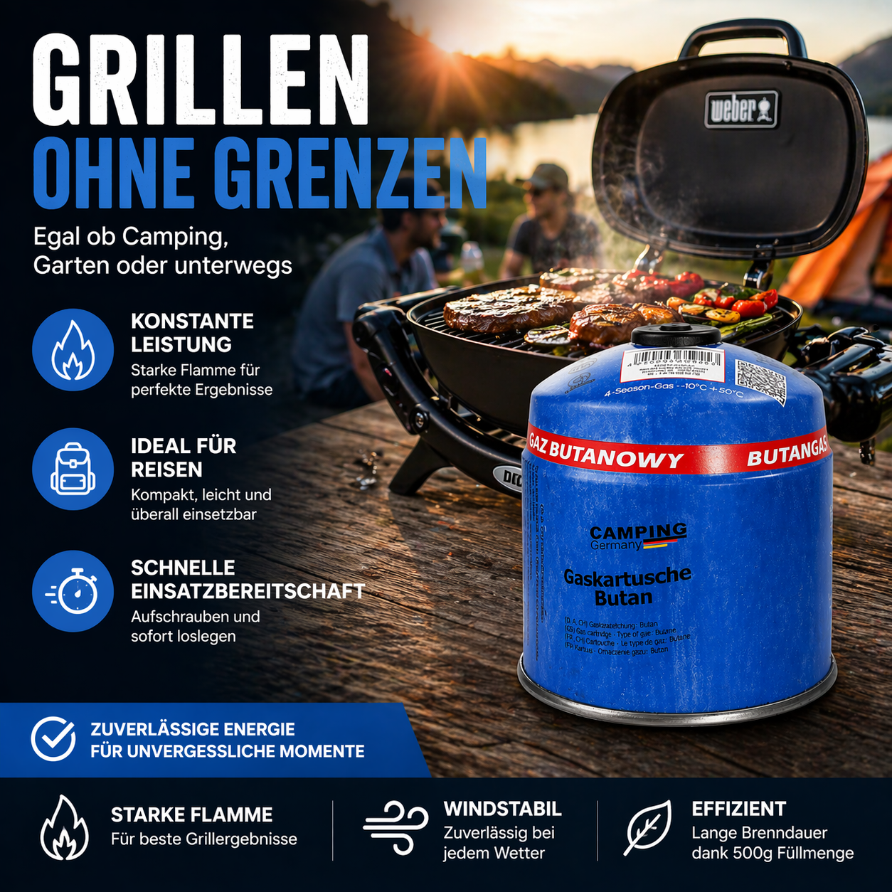 Schraubventil-Gaskartusche 500 g – EN 417, für Grill, Camping & Handwerk
