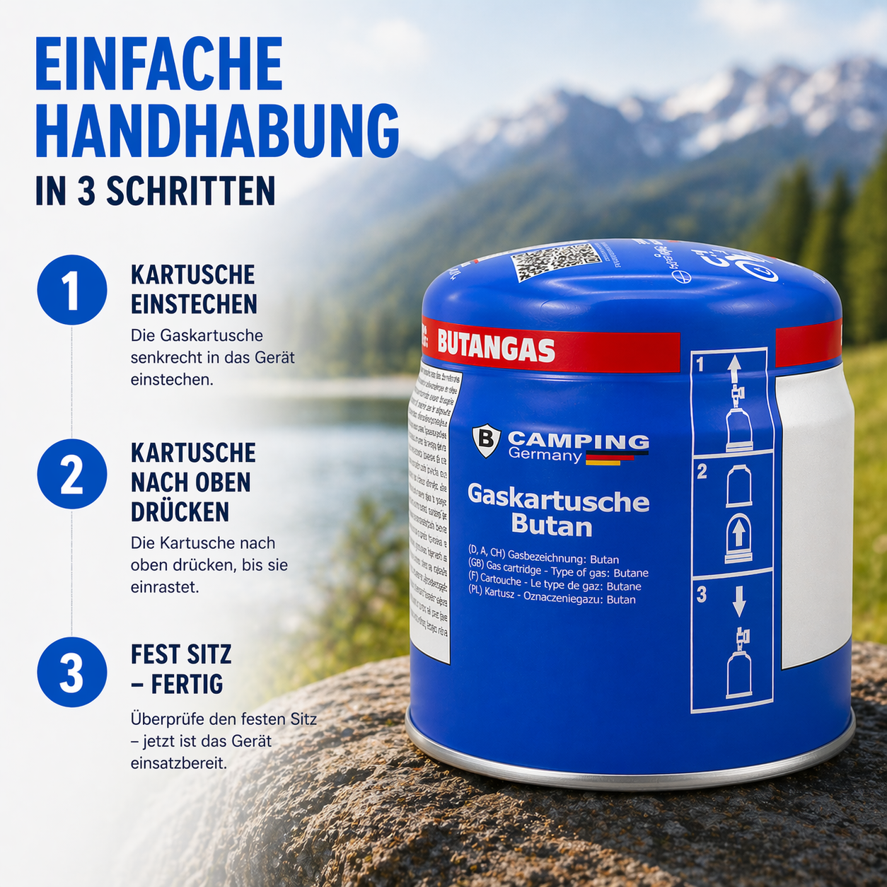 Stechgaskartusche 190 g – Butangas, EN 417 zertifiziert