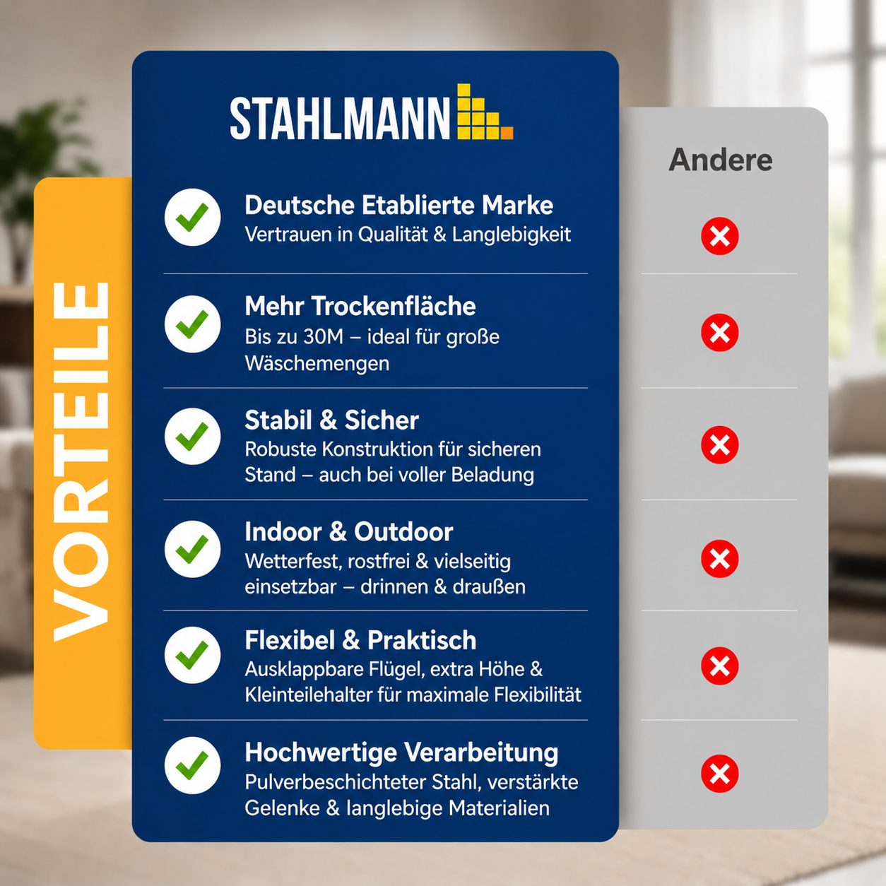 STAHLMANN® Wäscheständer ausziehbar mit Flügeln – 30 m Trockenfläche, klappbar, schwarz