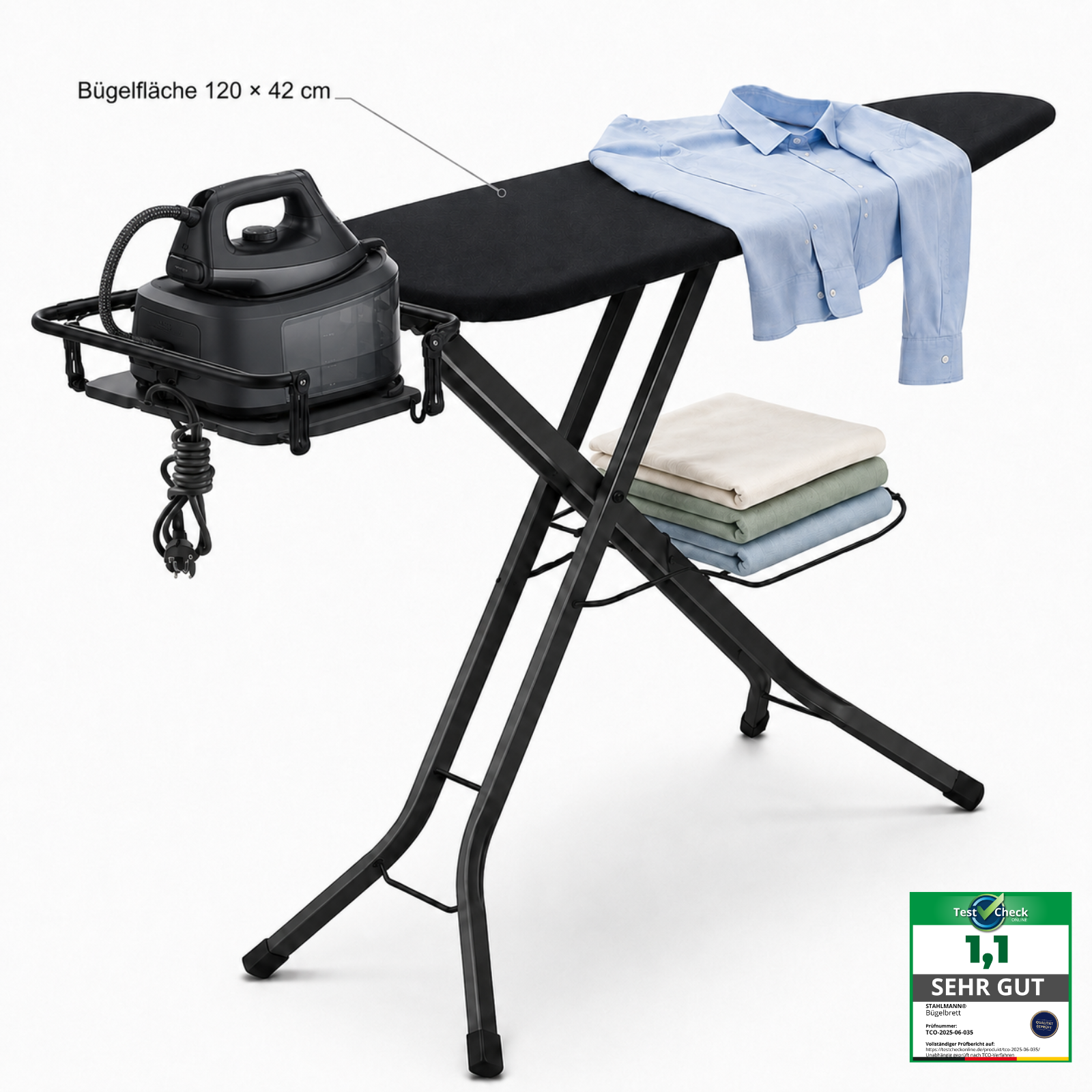 STAHLMANN® XL-Bügelbrett Perfect 120×42 cm – für Dampfbügelstation