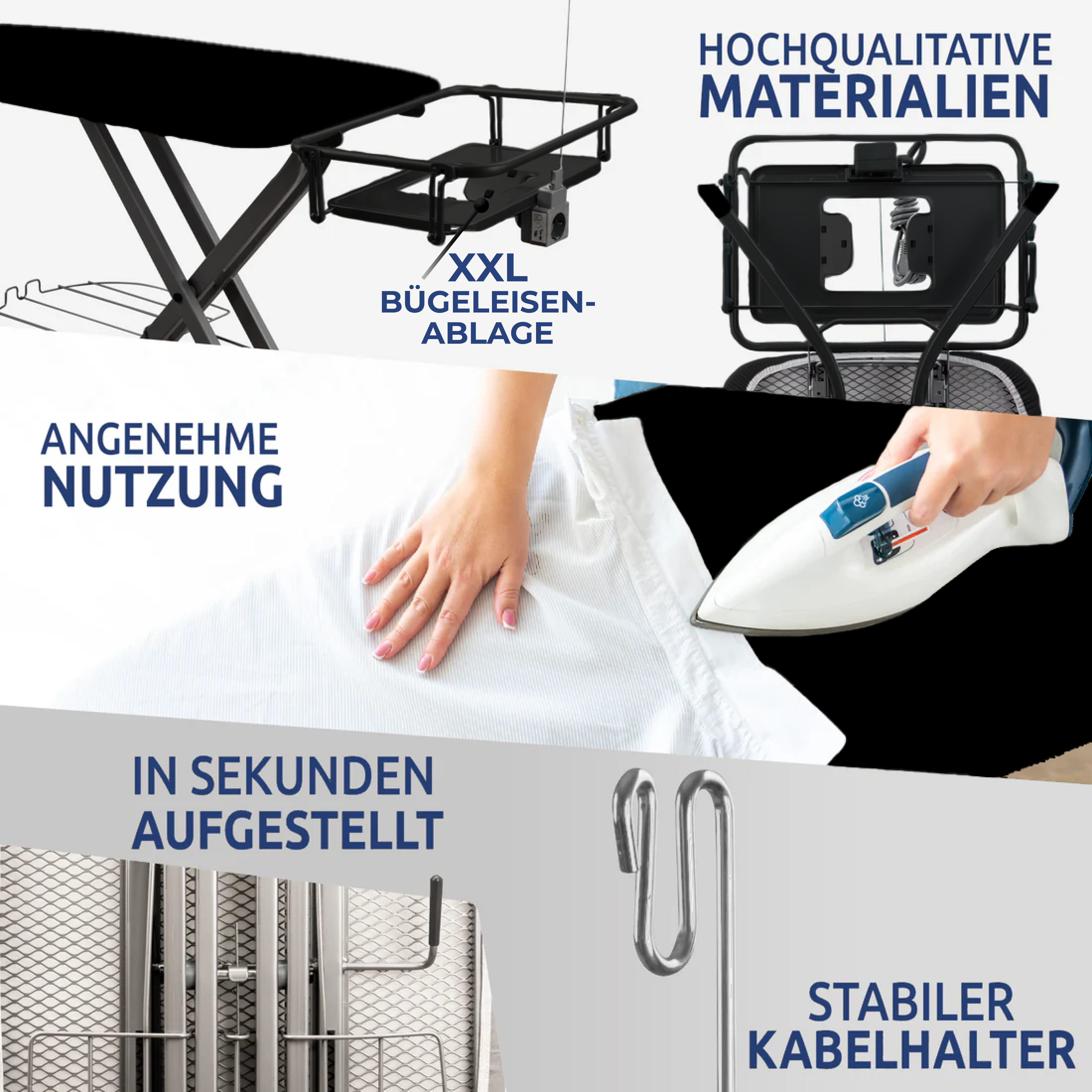 STAHLMANN® XXL Strijkplank 130x48 cm – Voor stoomstrijkstations – incl. mouwplank – 100% katoenen hoes – Extra stabiel – Gemaakt in de EU 