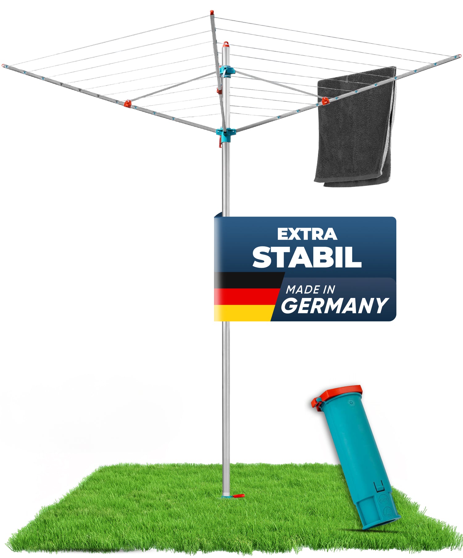 Wäschespinne 60m Made in Germany – 40kg Traglast, wetterfest &amp; ergonomisch