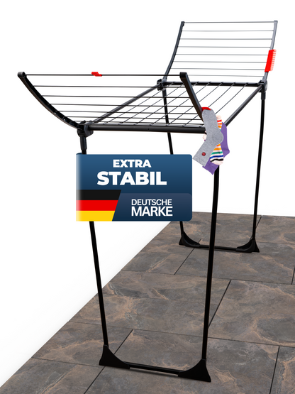 Stahlmann Astra Black Wäscheständer – 18 m Trockenfläche, klappbar &amp; wetterfest