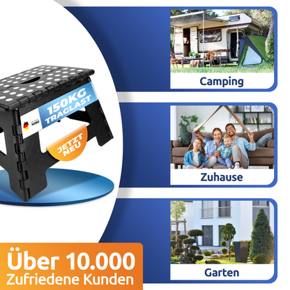 STAHLMANN® opklapbaar opstapje, draagvermogen tot 150 kg - Opklapbaar krukje, 22 cm hoog - Kinderopstapje in zwart - Opklapbaar krukje met antislipcoating 