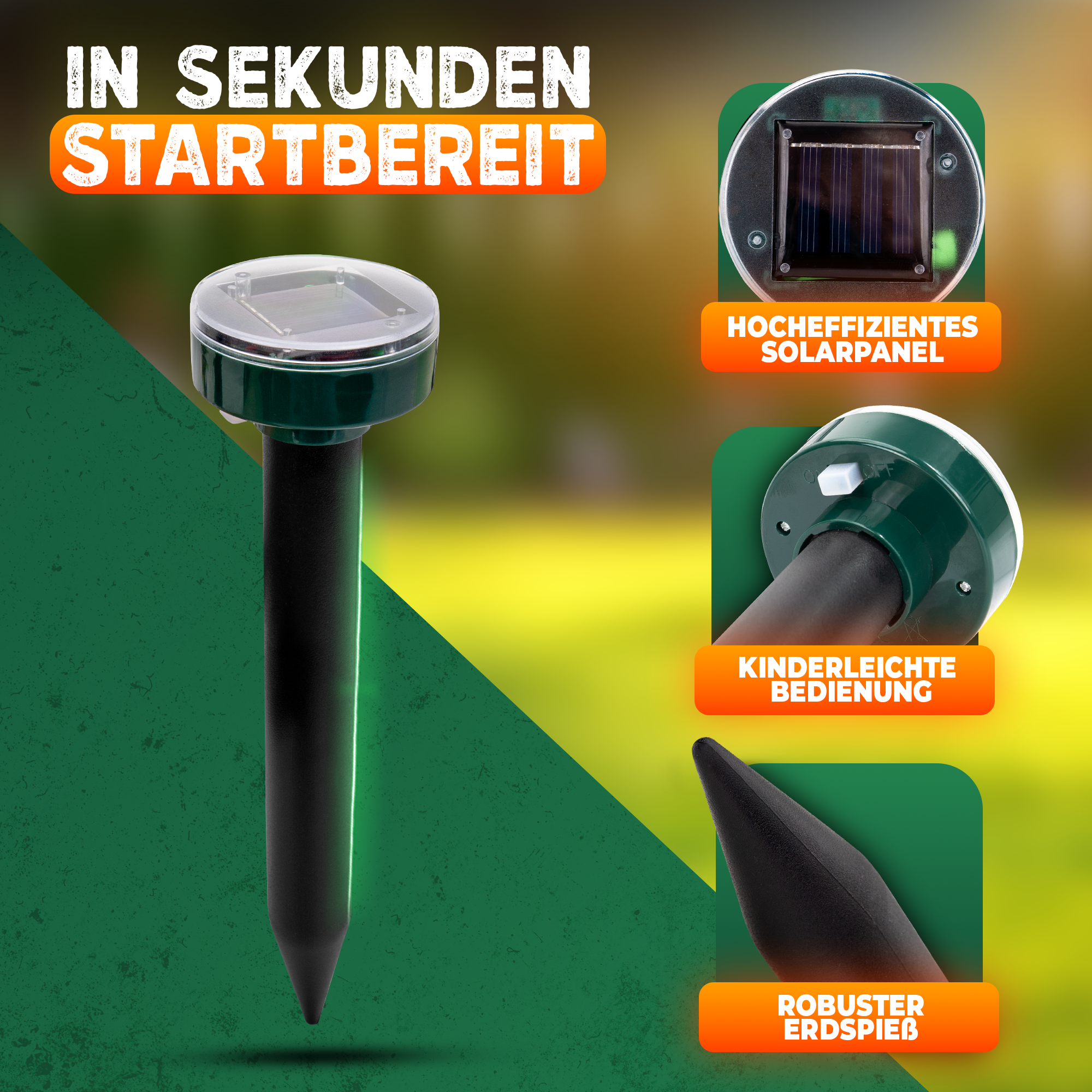 STAHLMANN® Solar Mole Repellent – ​​Ultrasone dierenverjager met XXL effectieve straal